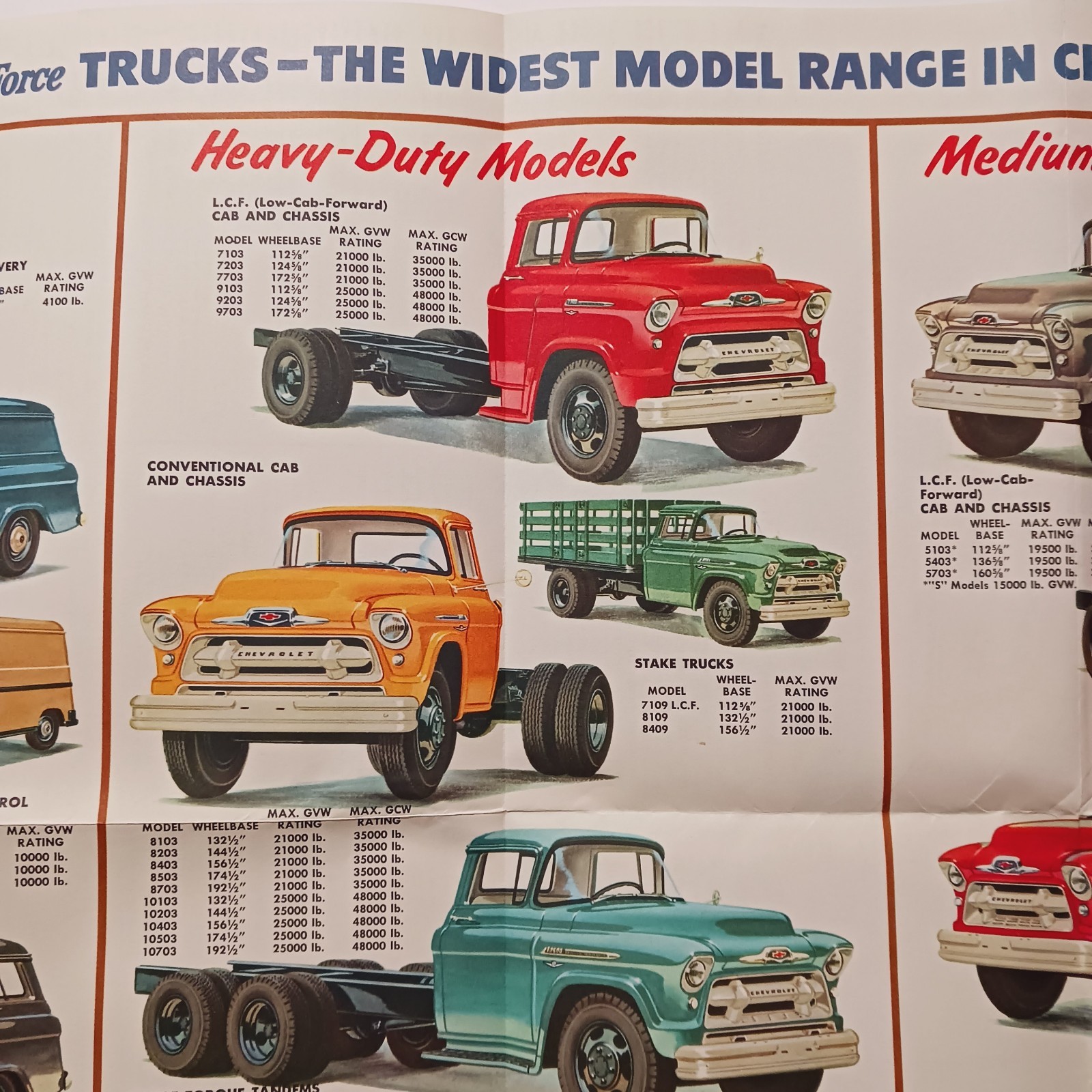 Vintage 1956 Chevrolet Task Force Truck Line Brochure Fold Out Work Farm