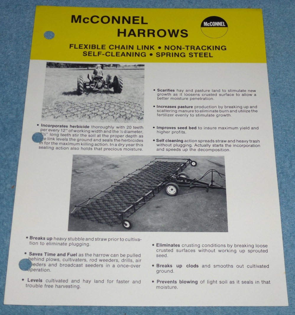 Vintage McConnel Harrows Farm Equipment Brochure Specs Sheet