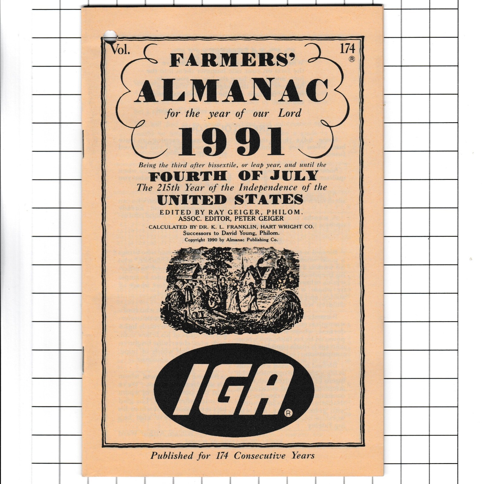 1991 Farmers Almanac from IGA Stores Vol 174 Planting Calendar Agricultural Plan