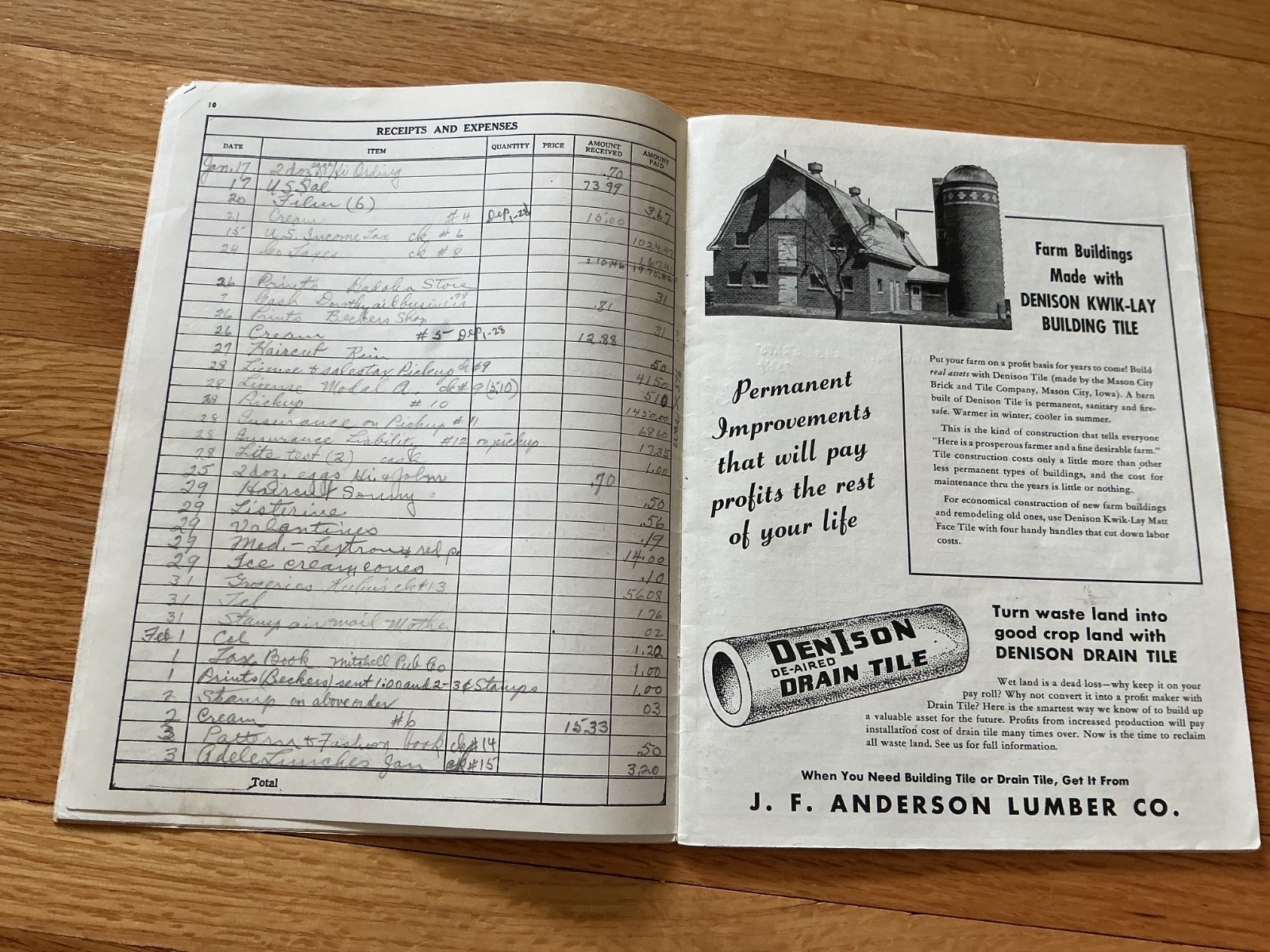 1948 Farm Acct. Record Book – J. F. Anderson Lumber Co. Minnesota, Iowa, Dakotas