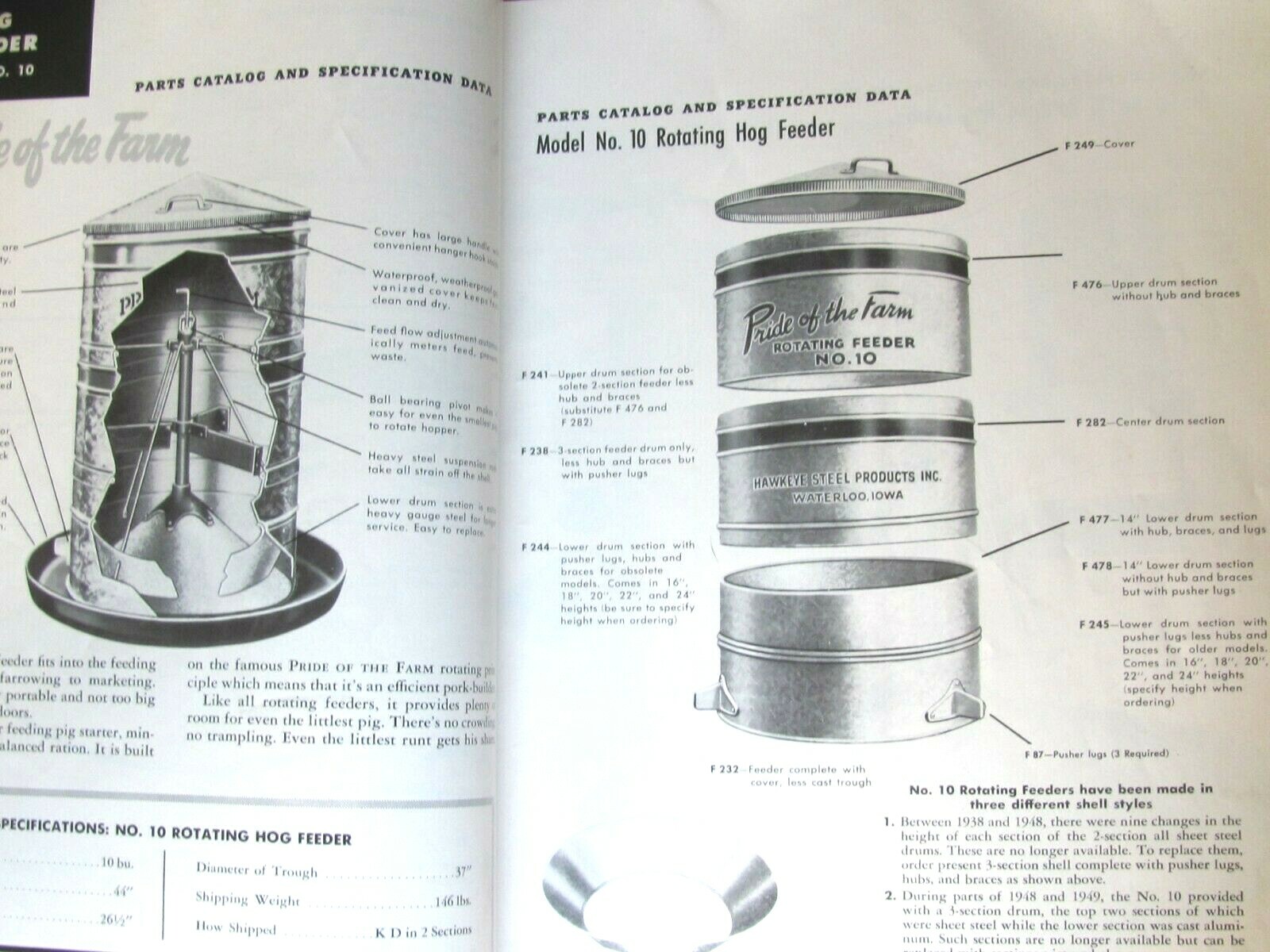 1962 Hawkeye Steel Products Dealer Parts Catalog Farm Feed Equipment