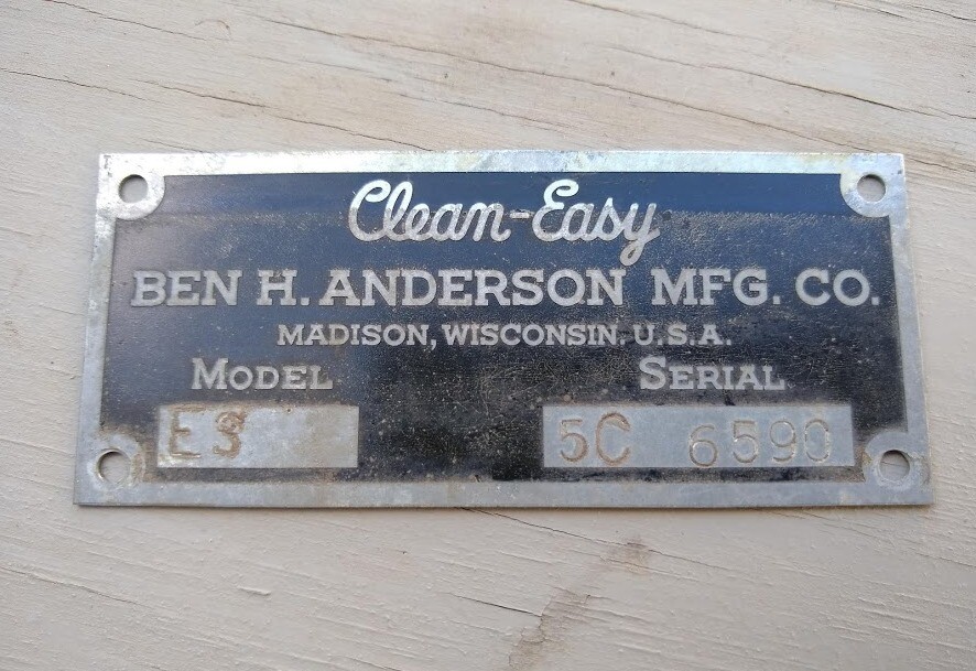 Vintage CLEAN-EASY milker system ID name plate tag Ben Anderson Wisconsin farm