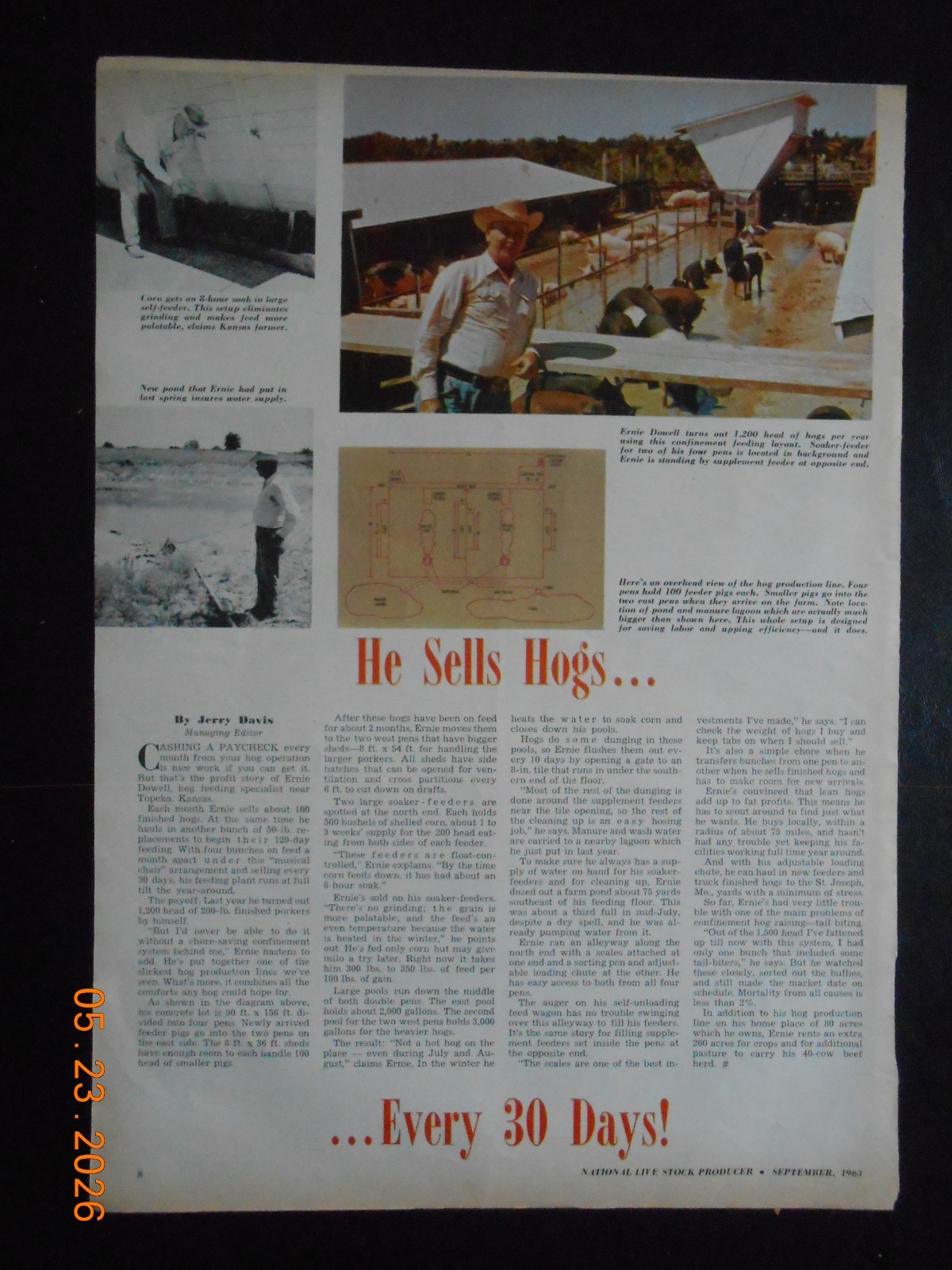 1963 Farmer Ernie Dowell hog feeding specialist Topeka Kansas Article photos AD