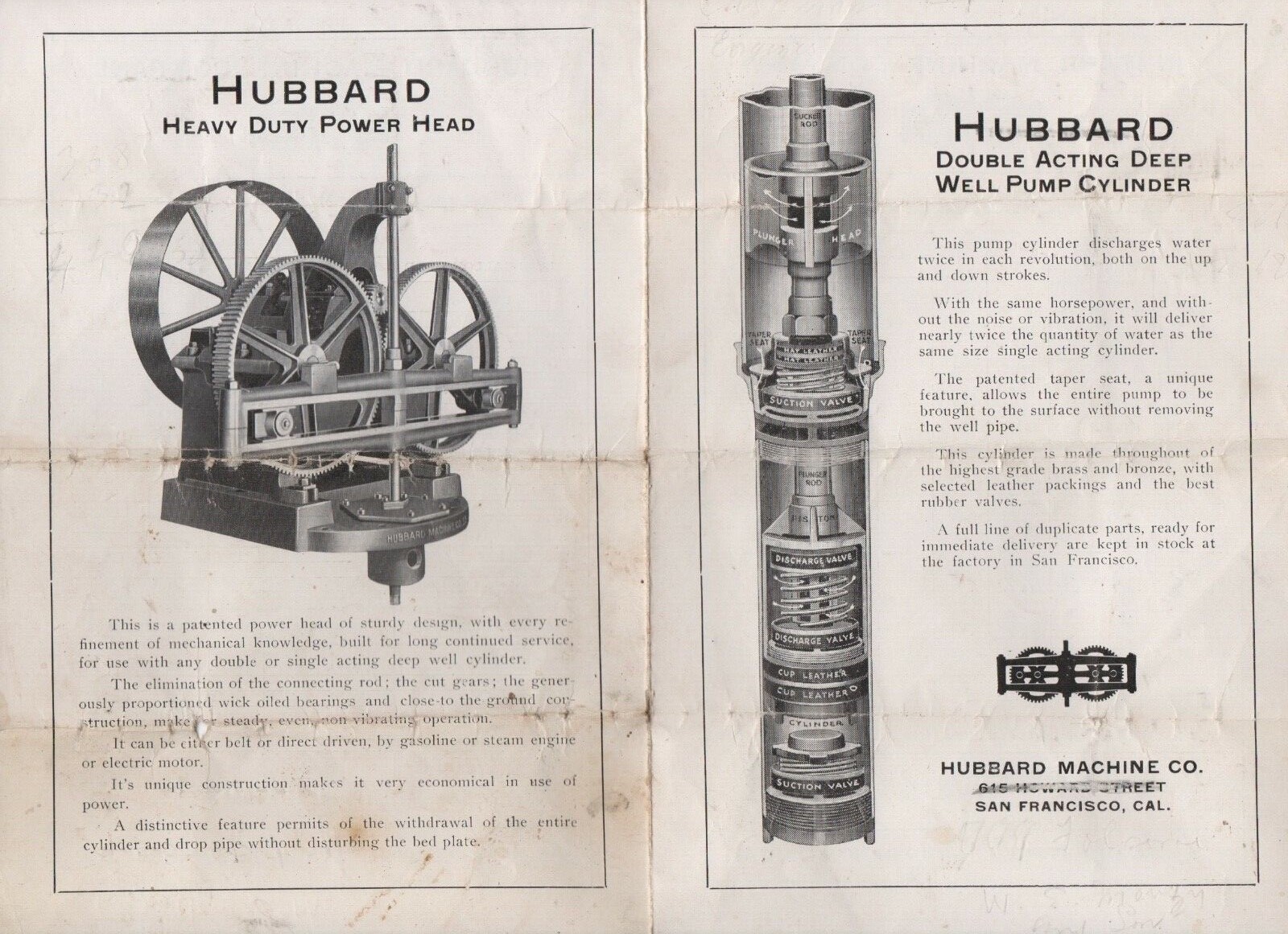 1915 Advertising Brochure for Hubbard Well Pump Cylinders San Francisco CA