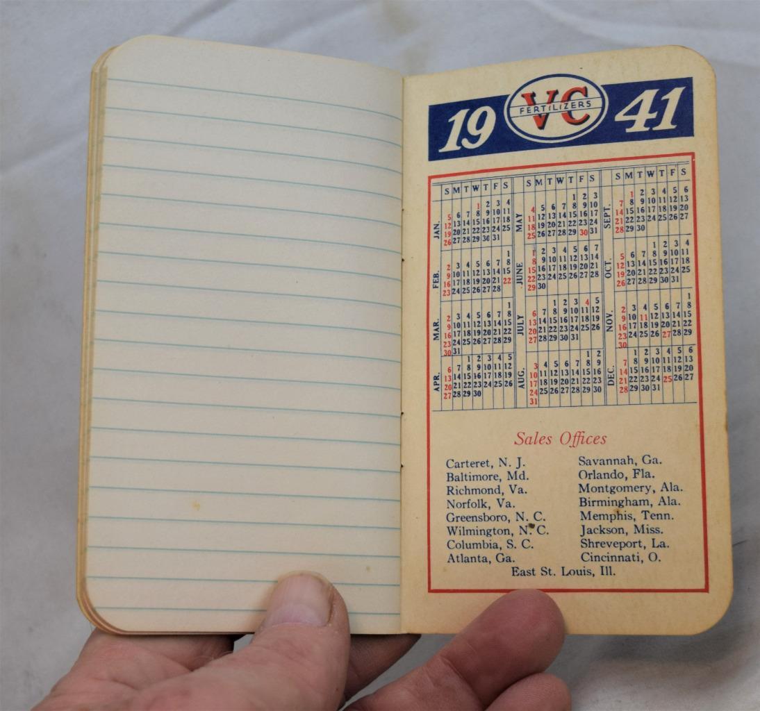 1940 1941 VC Virginia-Carolina Fertilezer Pocket Notebook Calendar Unused