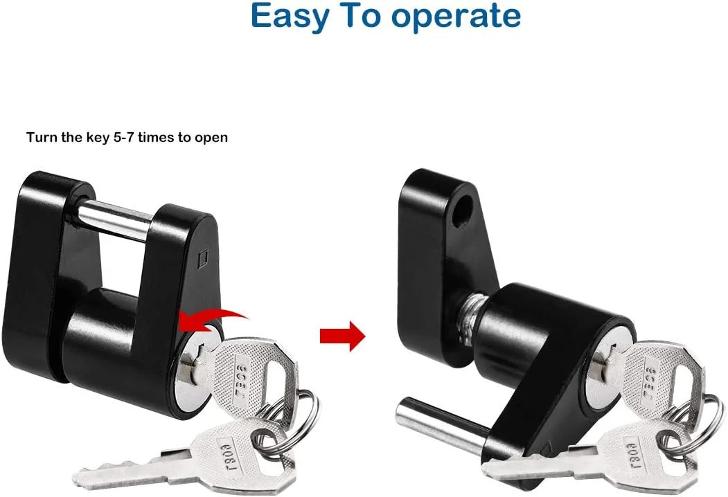 Black Trailer Hitch Coupler Lock, Dia 1/4 Inch, 3/4 Inch Span for Tow B