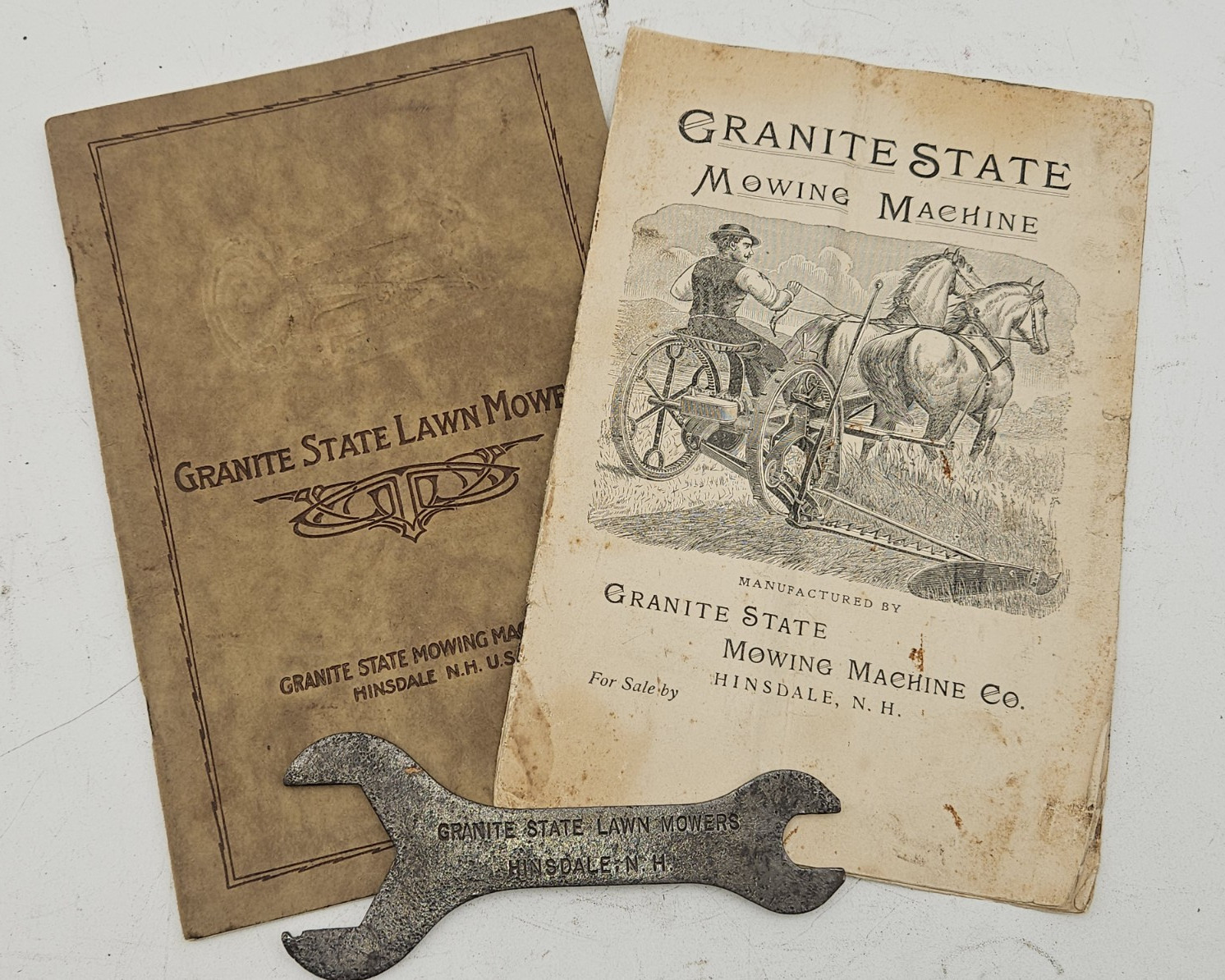 Antique Granite State mowing machines, Mowers parts & Sales catalogs and Wrench