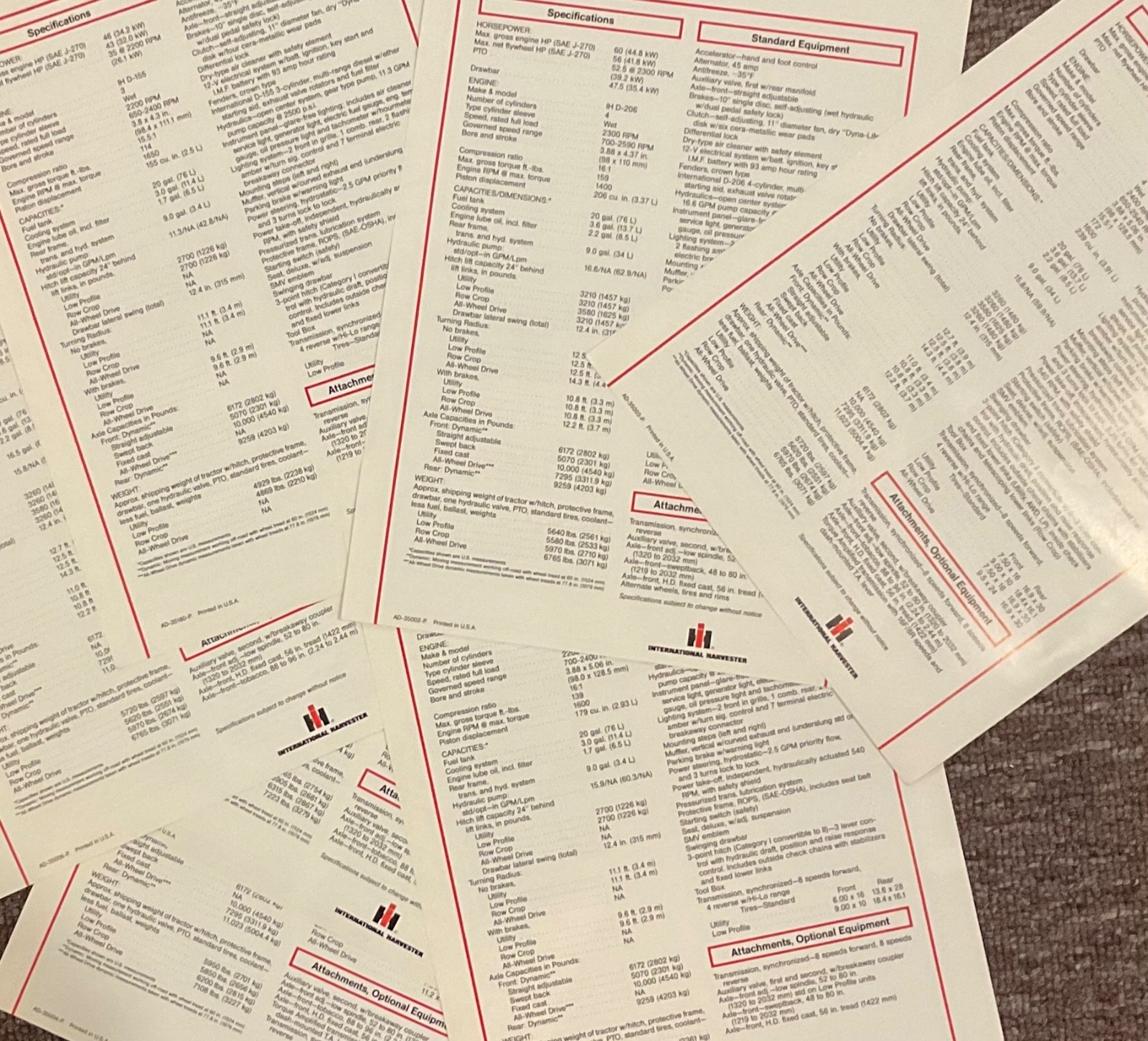 IH International 84 Series Tractor Spec Sheet Sales Brochure 7-piece lot