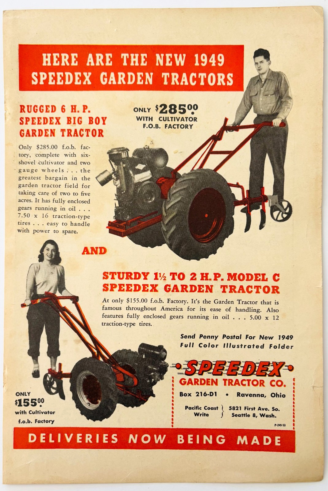 1949 Speedex Garden Tractor Big Boy Advertisement Agriculture Machinery DWU16A