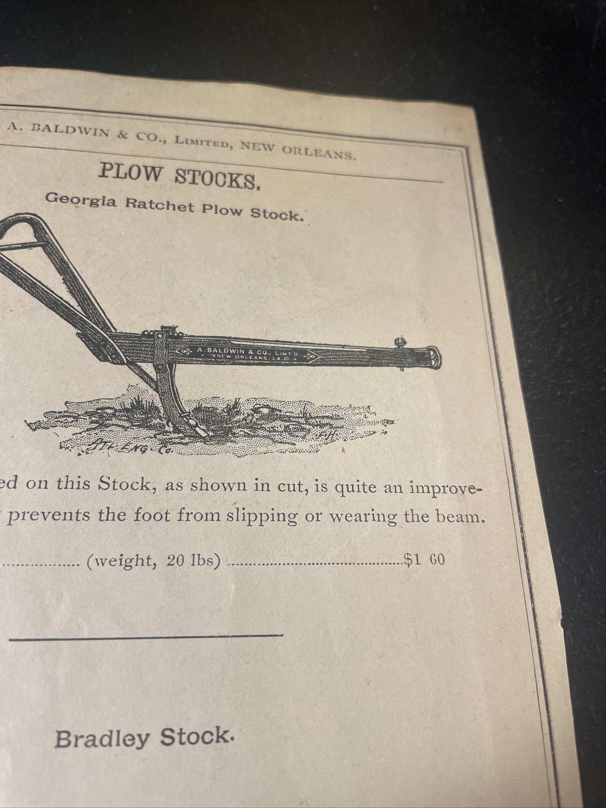 1891 Baldwin Georgia & Bradley Plow Farm Advertising – New Orleans – Louisiana