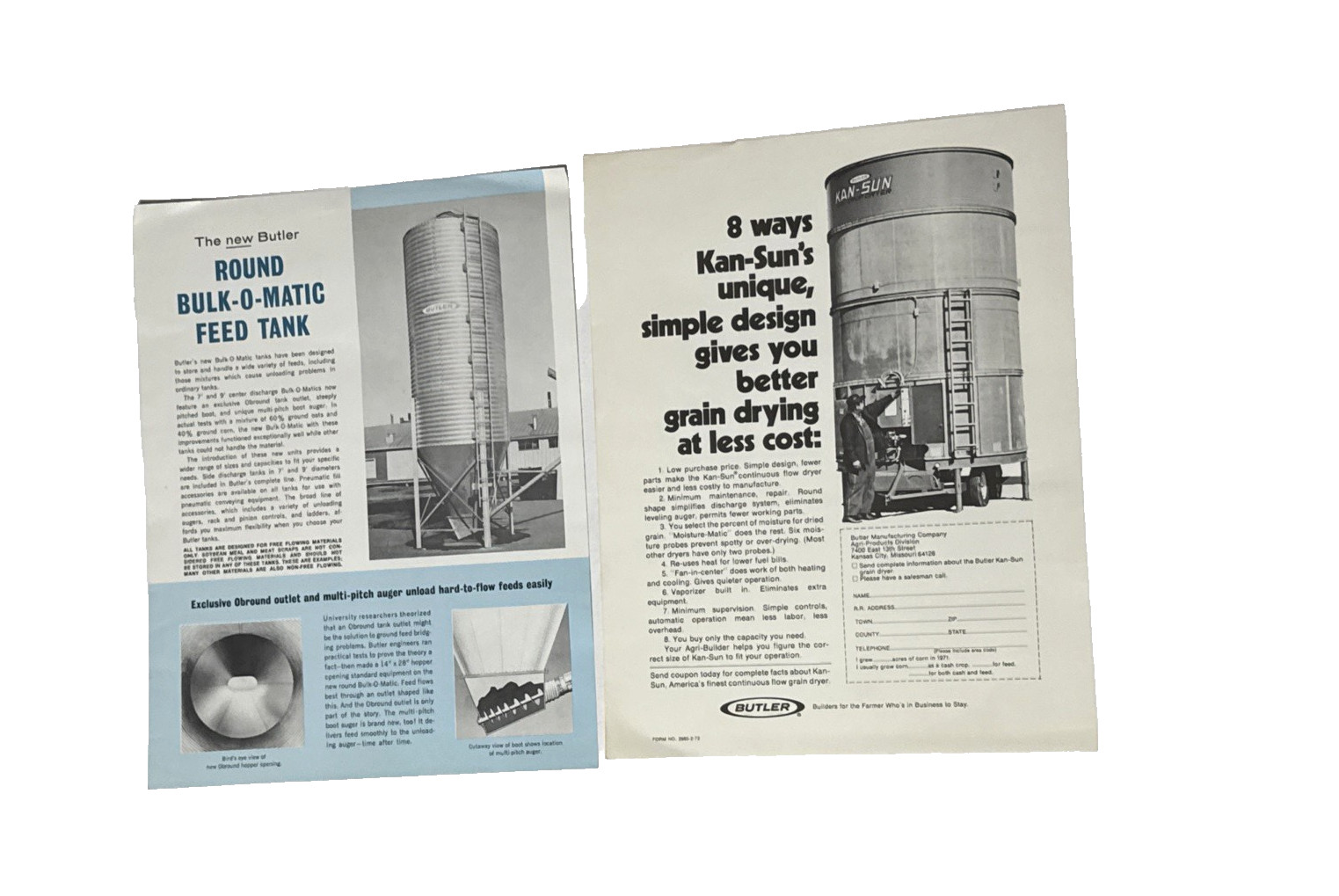 Butler Grain Bins Advertising Brochures Vintage color lot of 8