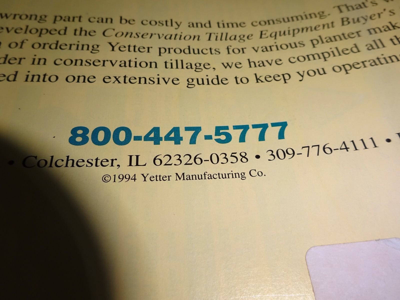 1994 vintage Yetter Farm Equipment Product Catalog publication Brochure