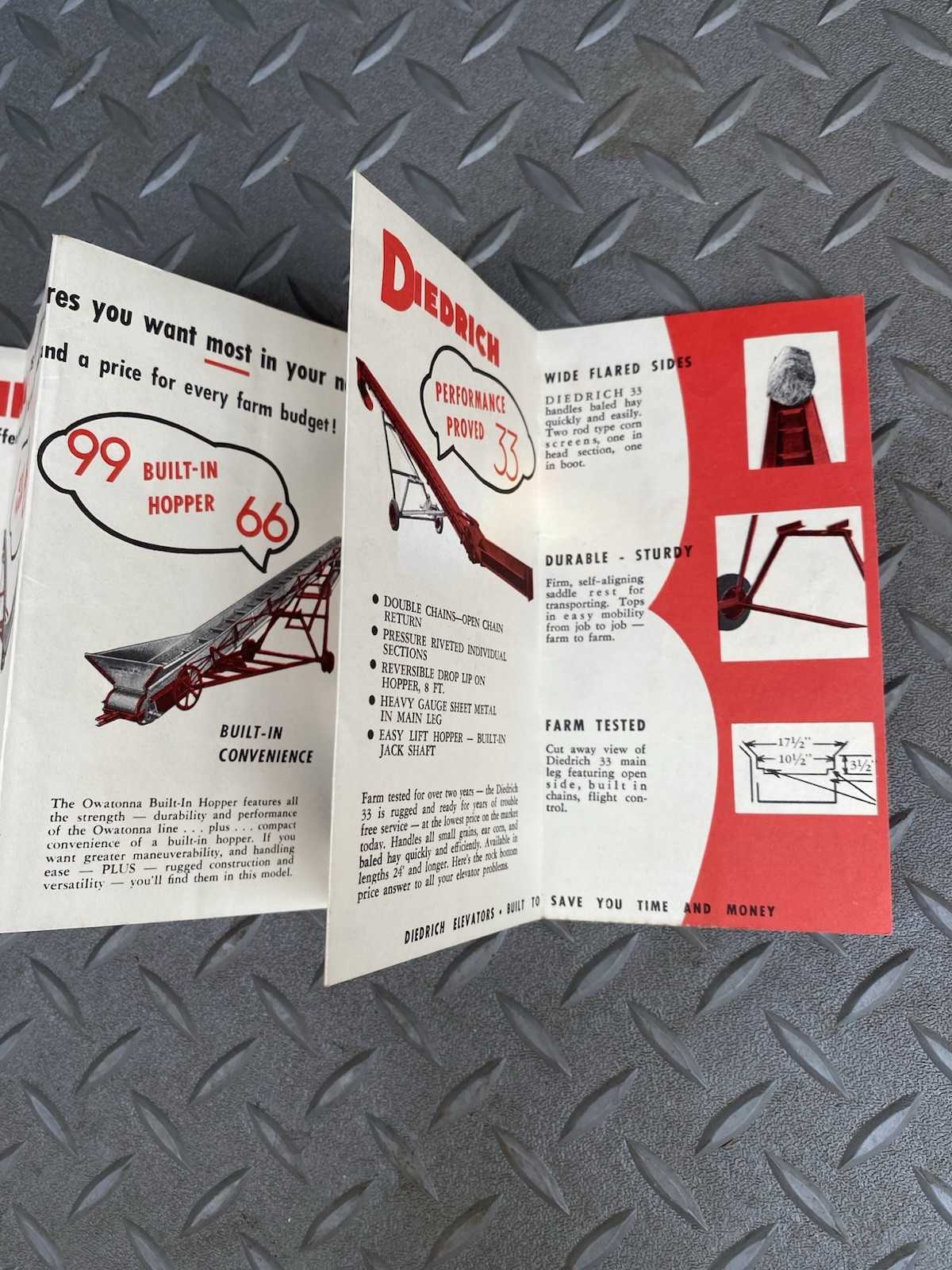 Owatonna Diedrich Windrower Brochure Portable Elevators Pocket Size