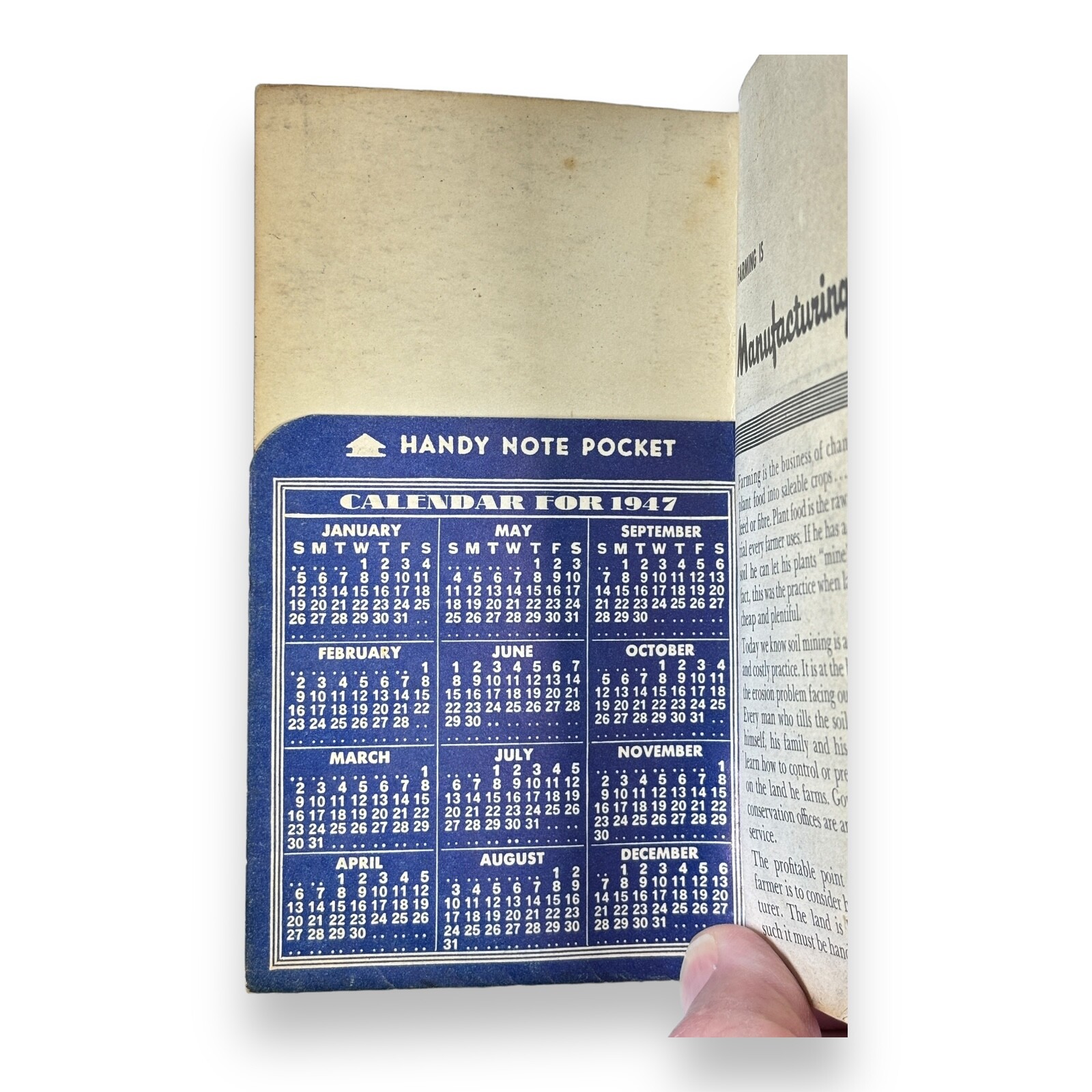 1947 Red Steer Brand Swift Plant Food Pocket Calendar Address Note Memento Book