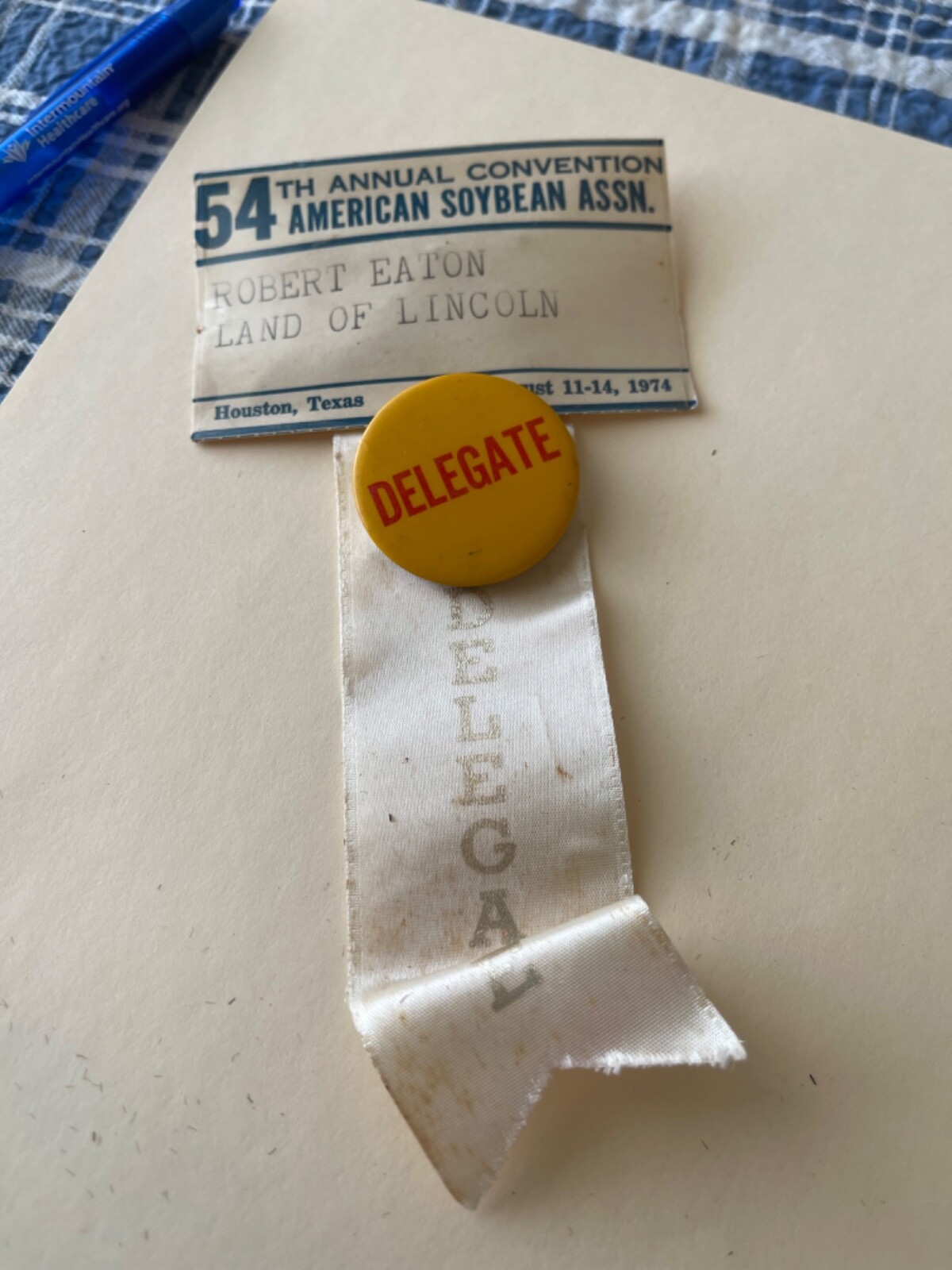 54th Annual American Soybean Assn. Convention Delegate Pin & Ribbon Badge w/Name
