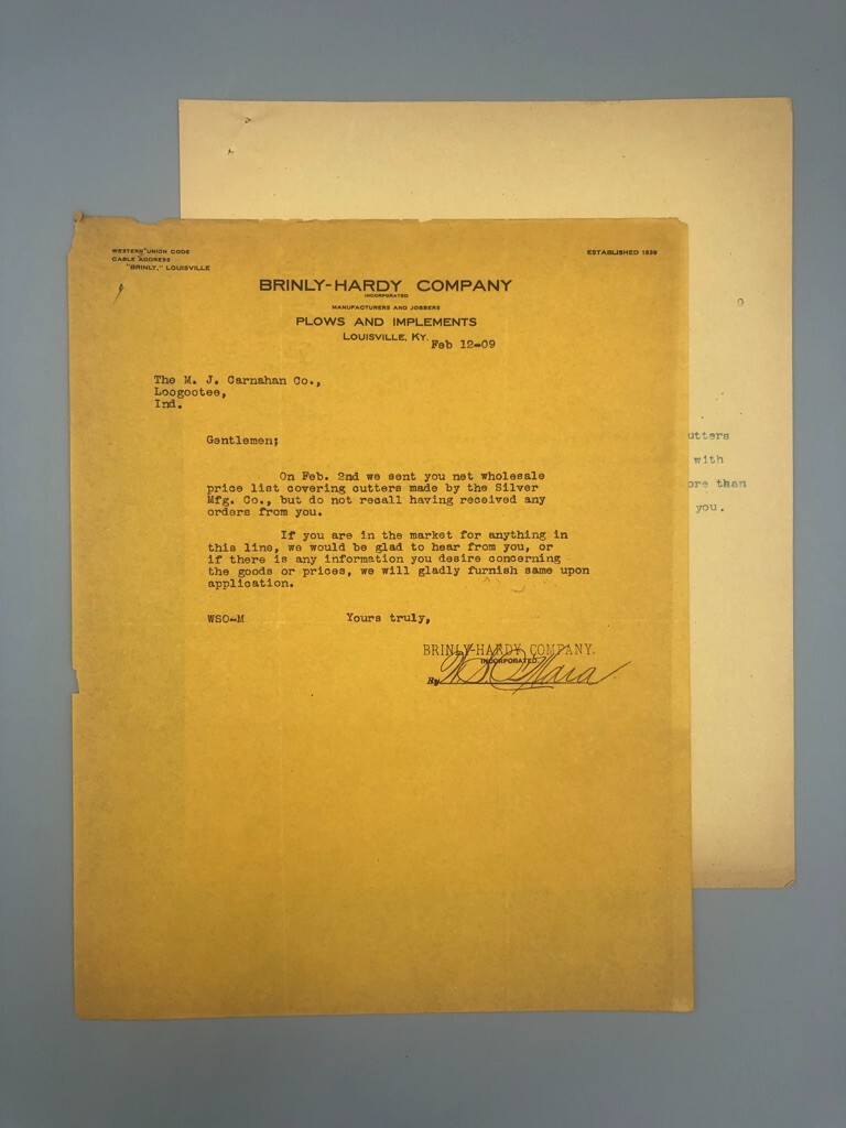 1906-1911 BRINLY HARDY PLOWS Letterhead Antique FARM Advertising LOUISVILLE KY