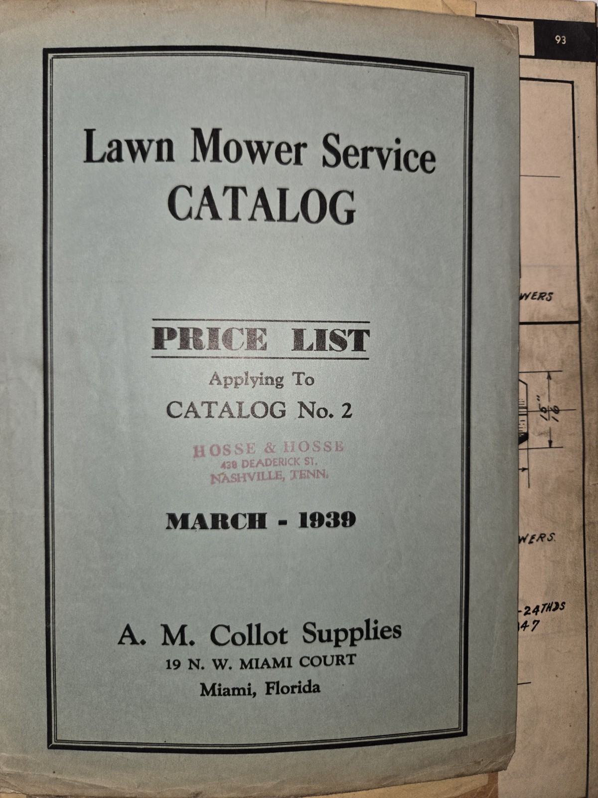 RARE AND OLD A.M COLLOT LAWN MOWER SERVICE AND PARTS CATALOG NO. 2 MIAMI FLORIDA