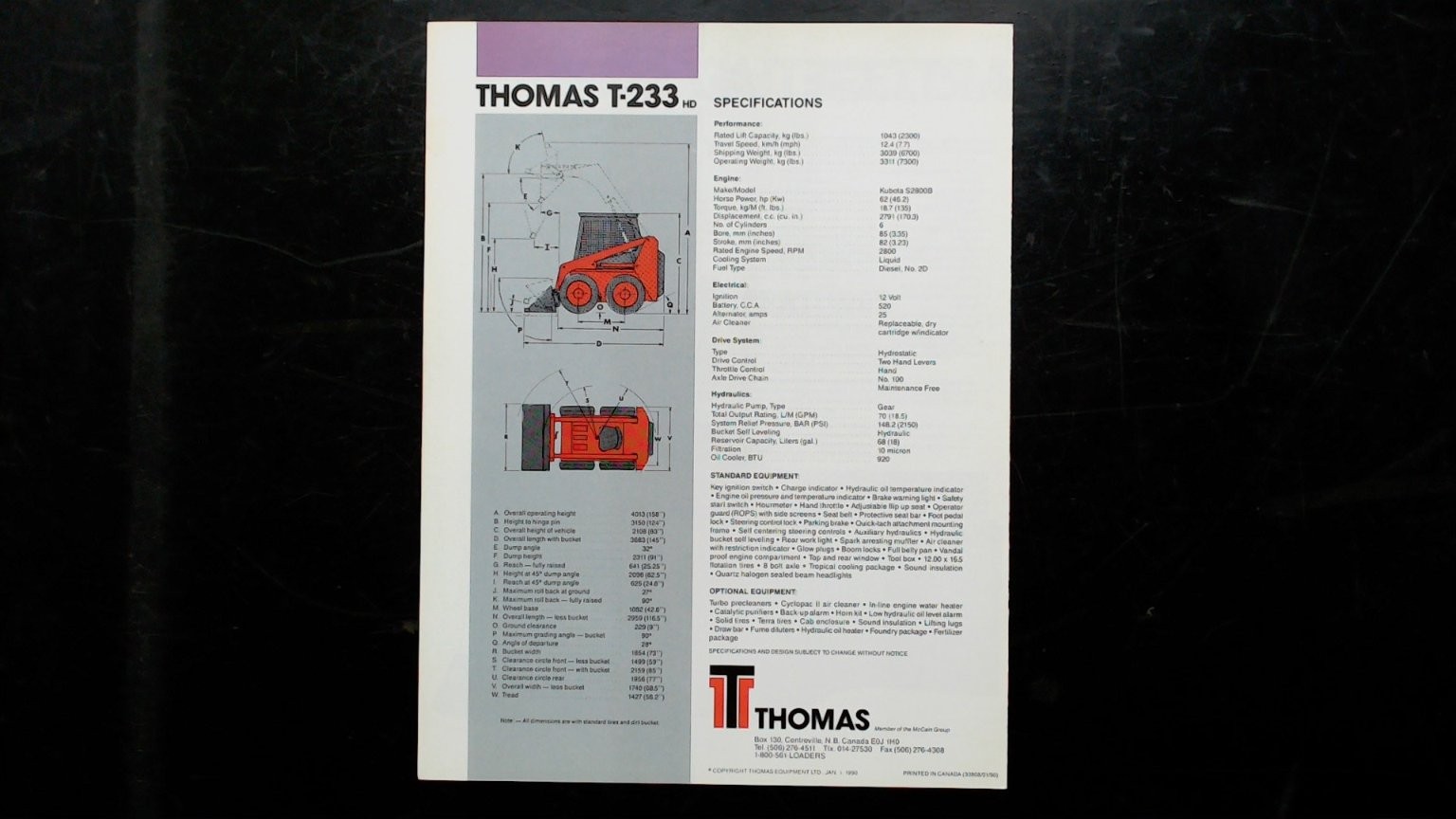 Thomas T-233 HD Skid-Steer Loader Brochure 1990 Agriculture