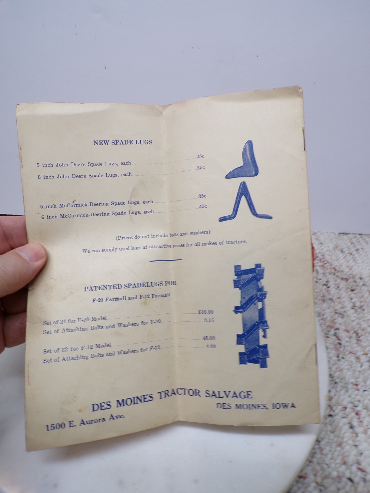 1920s Des Moines Tractor Salvage 1500 Aurora Tractor Parts Catalog Iowa Family?