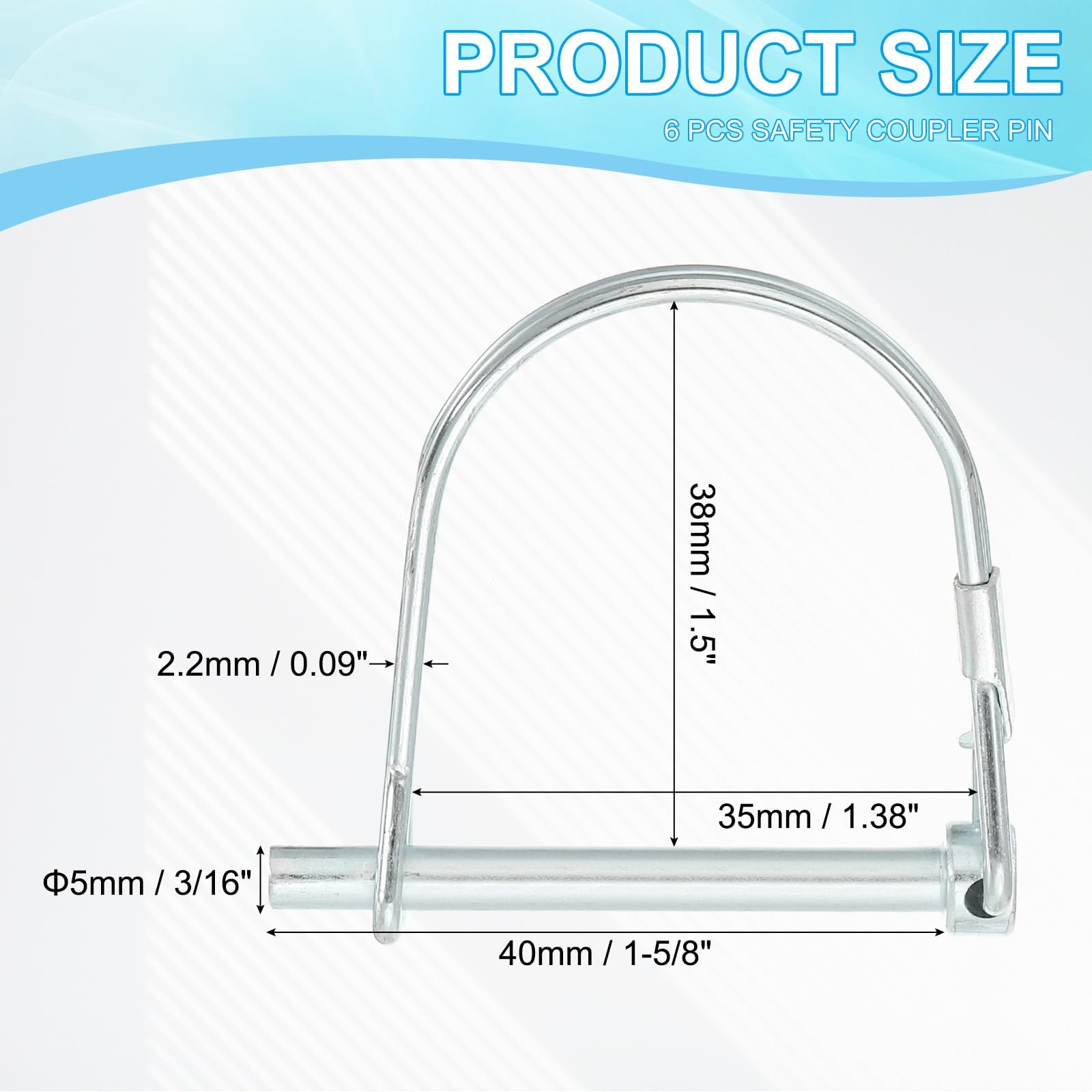 PATIKIL Trailer Coupler Pin 3/16×1-5/8×1.38 (D*L*IW) 6 Pcs Wire 3/16×1-5/8×1.38&Prime;