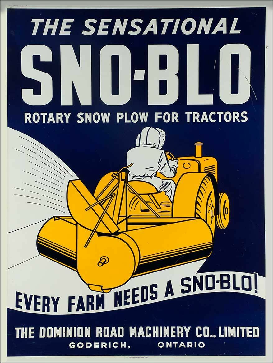 SNO-BLO ROTARY SNOW PLOW TRACTORS 16&Prime; HEAVY DUTY USA MADE METAL ADVERTISING SIGN