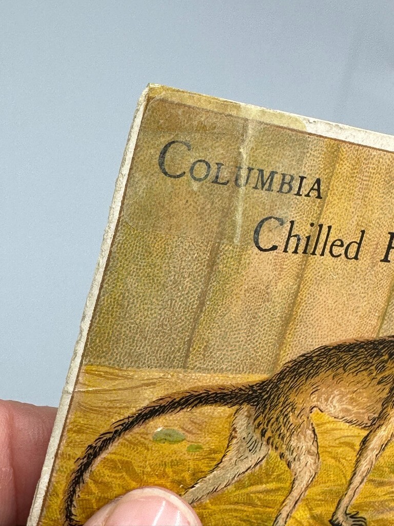 1880s COLUMBIA CHILLED PLOW Monkey FARM Advertise Trade Card COPAKE IRON WORK NY