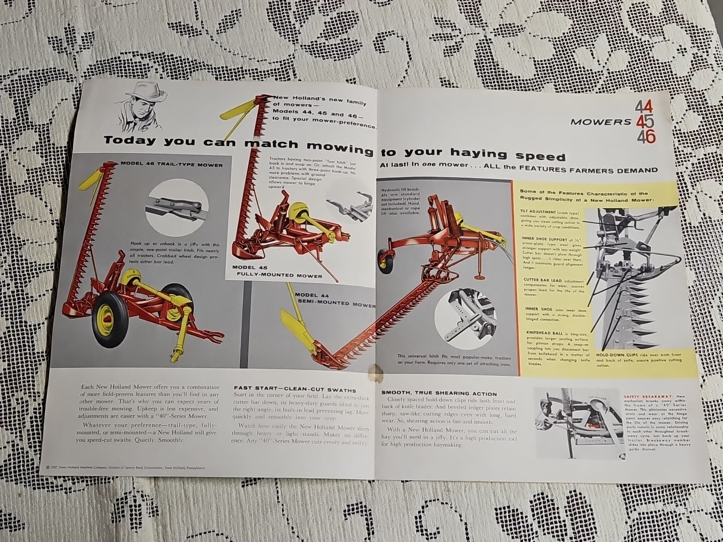 1957 New Holland Mowers Model 44-45-46 Colored Advertising Dealer Brochure