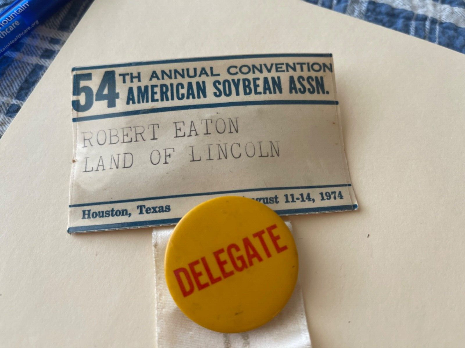 54th Annual American Soybean Assn. Convention Delegate Pin & Ribbon Badge w/Name