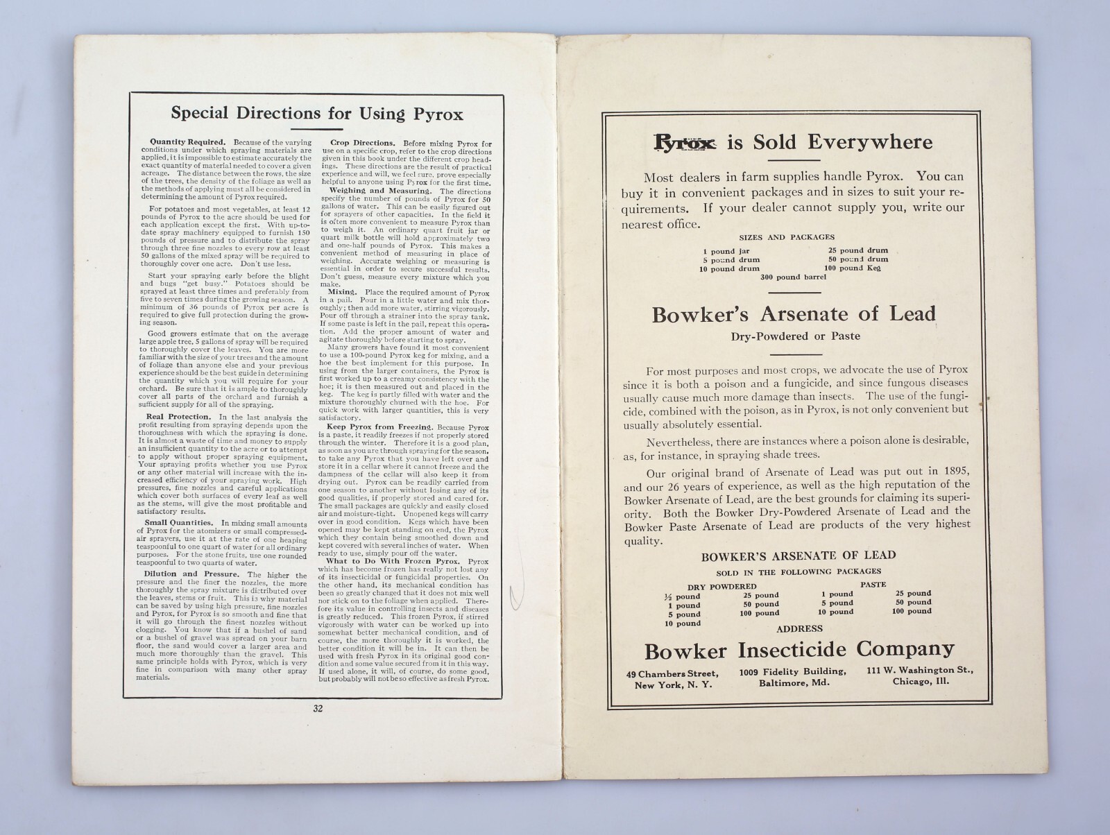 Vintage The Pyrox Spray Guide Bower Insecticide Co. Arsenate of Lead Poison