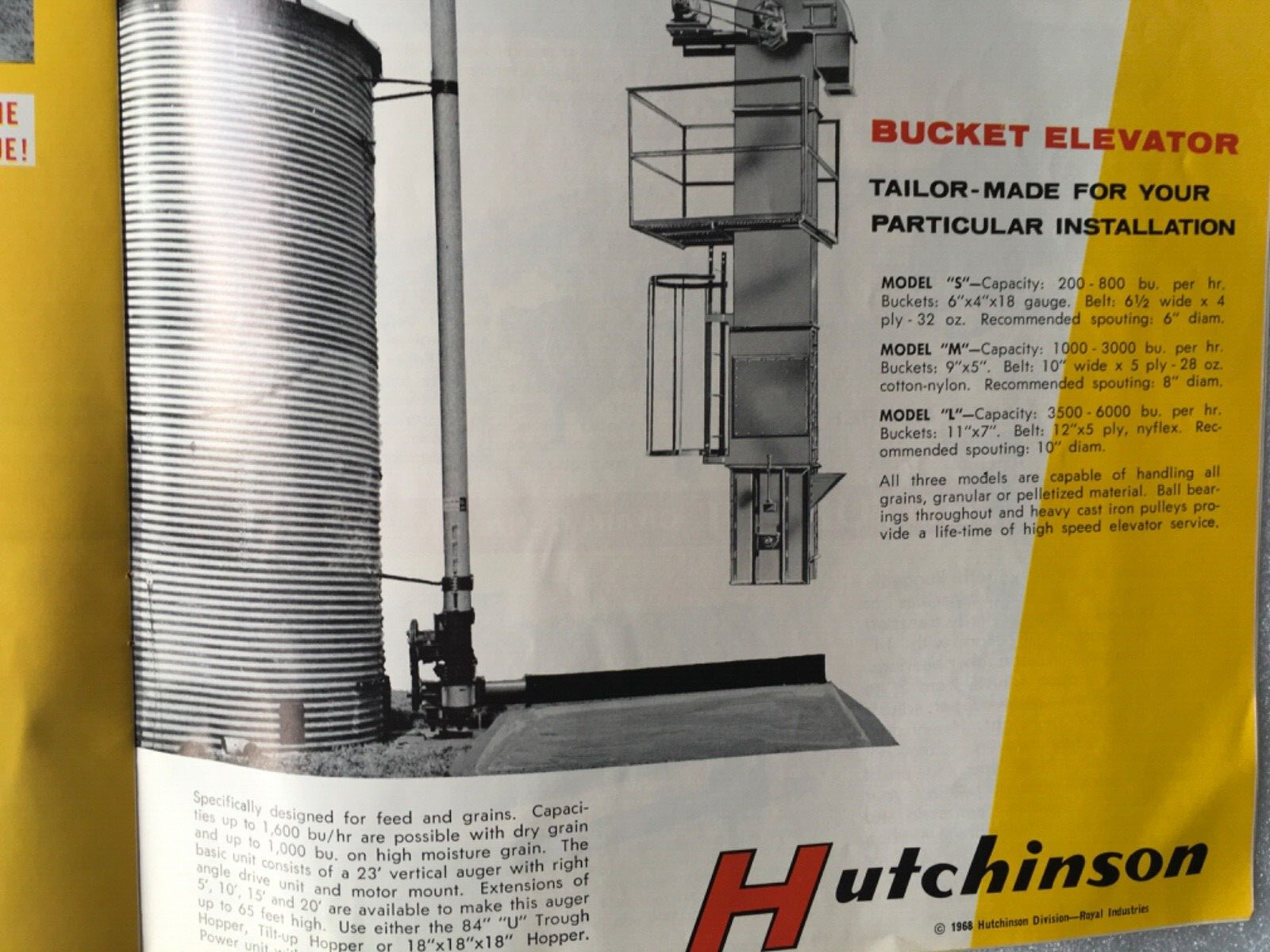 Vtg Hutchinson Royal Farm Equipment Brochure Grain Augers feed-r-system
