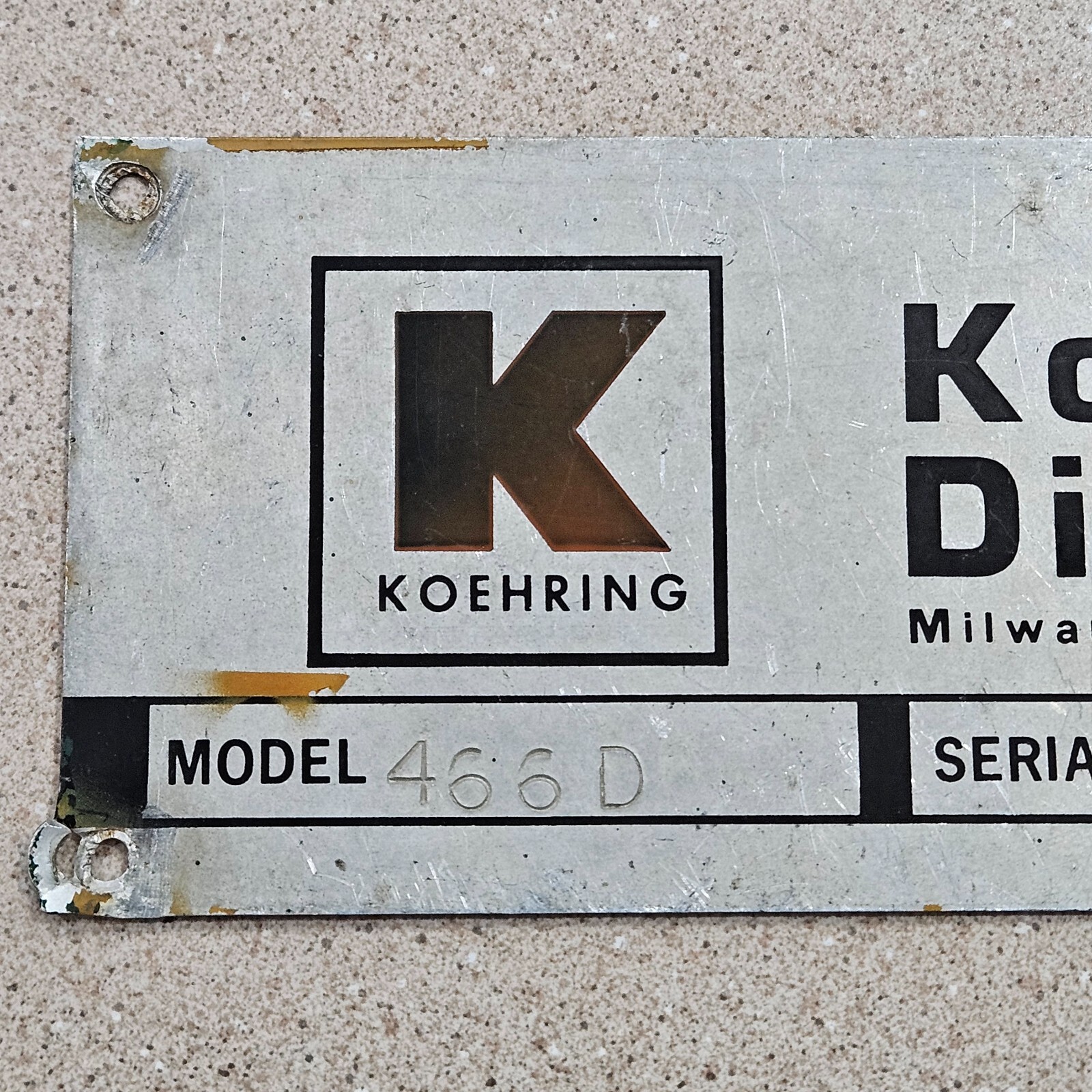 Vintage Koehring Division Milwaukee Excavator Backhoe Metal Data Sign Name Plate