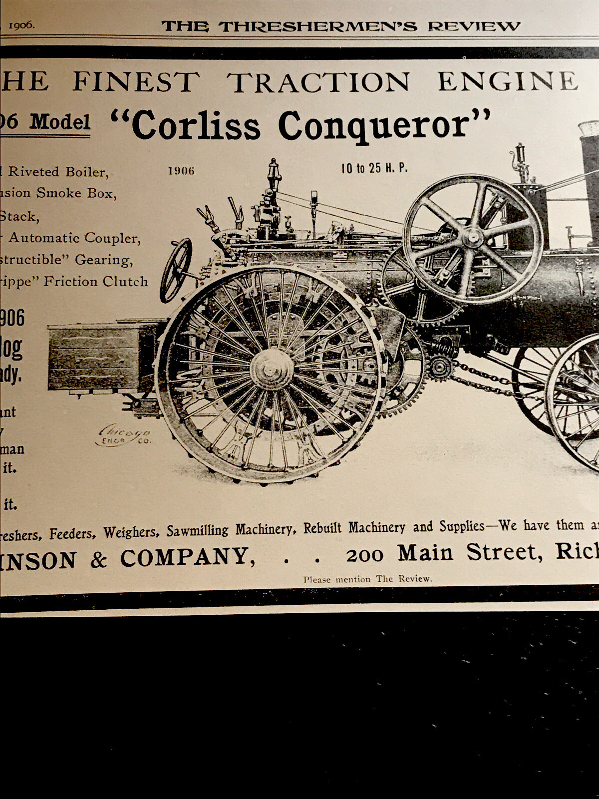 1906 Robinson Traction Engine Farm Implements Advertising – Richmond – Indiana