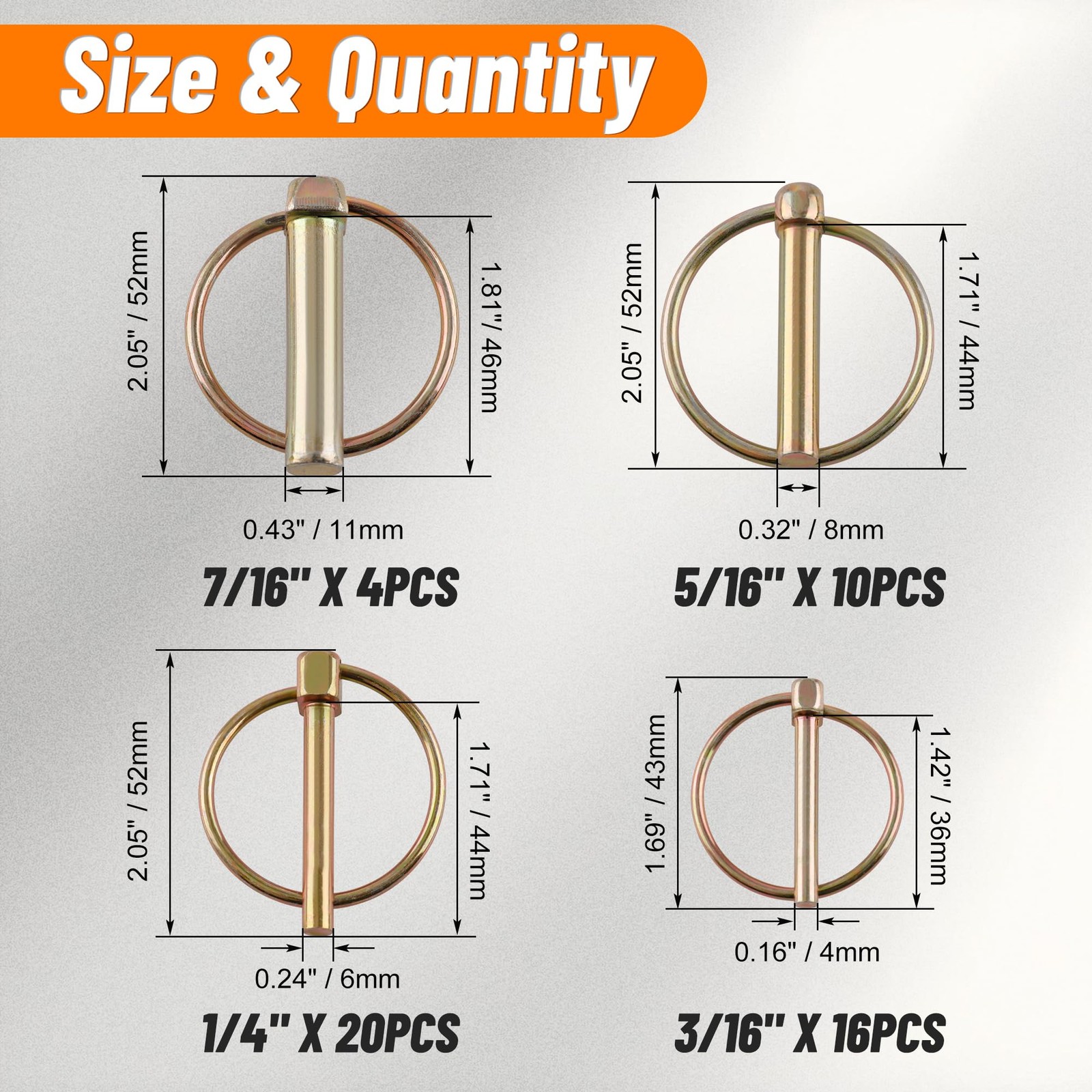 50 PCS Heavy Duty Lynch Pin Set for Trailers, Tractors, Trucks, Mowers