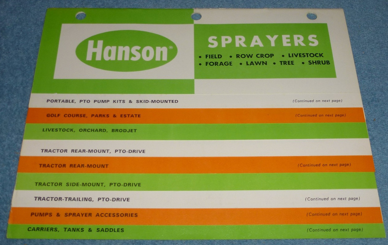 Vintage 1972 Hanson Equipment Co Sprayers Catalog Brochure Parts List Specs etc