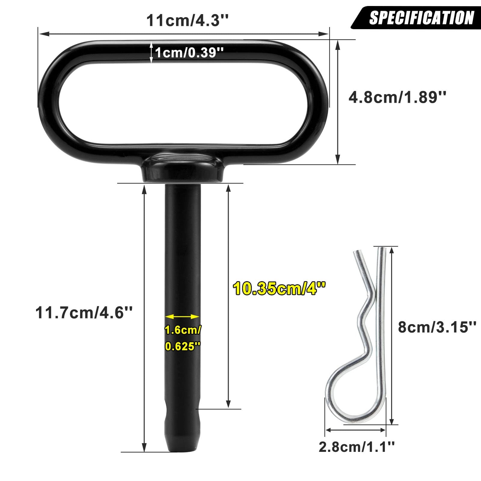 CZC AUTO 2 Pack Hitch Pin 5/8 x 4 Inch for Lawn Mower Trailer, Gate 5/8inch