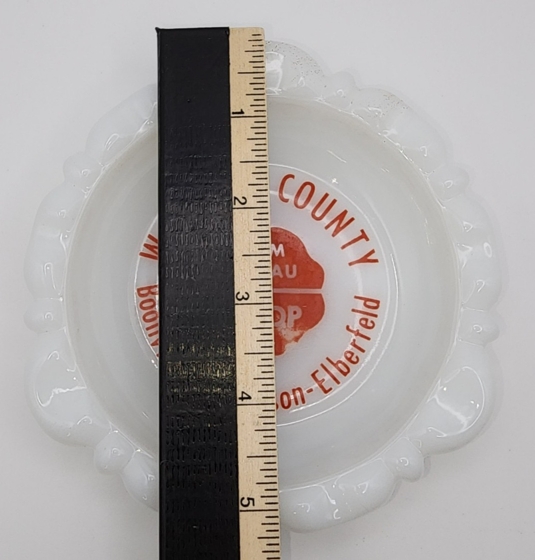 Vintage Anchor Hocking Milk Glass Ashtray Warrick County Farm Bureau Co-Op