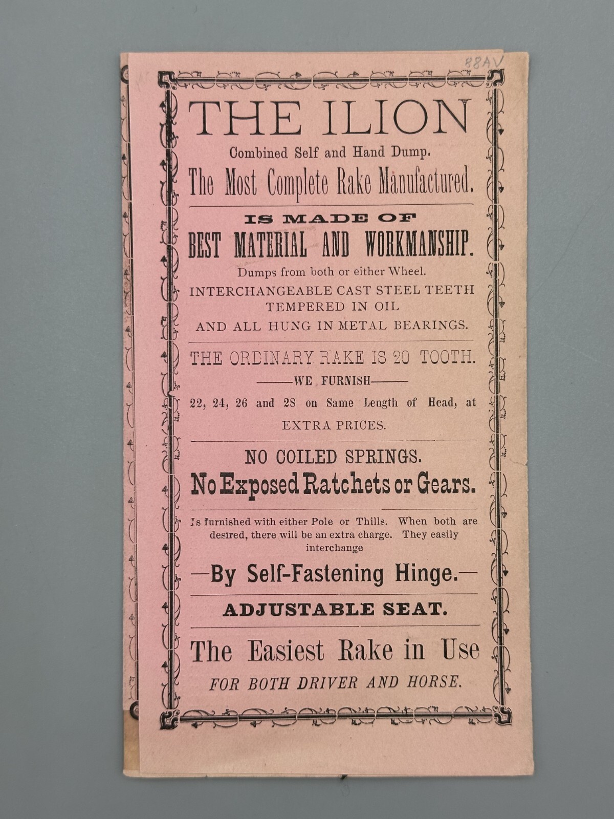 1883 REMINGTON Arms AGRICULTURAL Farm Advertising ILION Sulky Rake NY