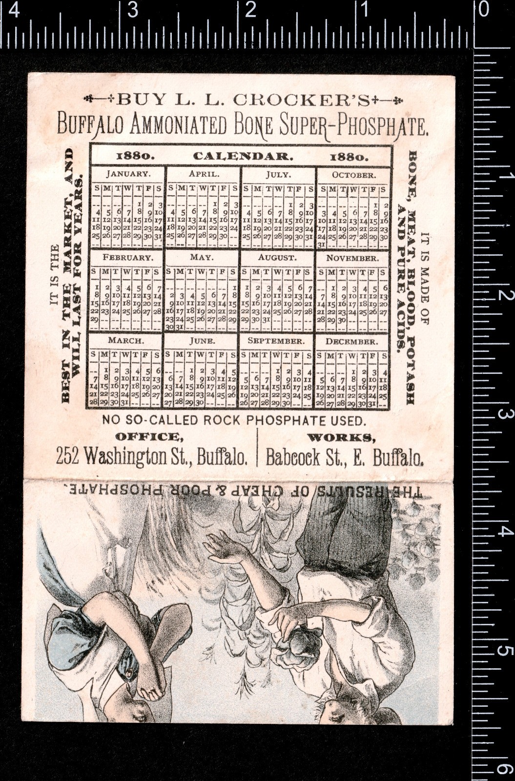 Fantasy Farm Buffalo Bone Fertilizer 1880 Calendar Victorian Trade Card SR.f.fBP