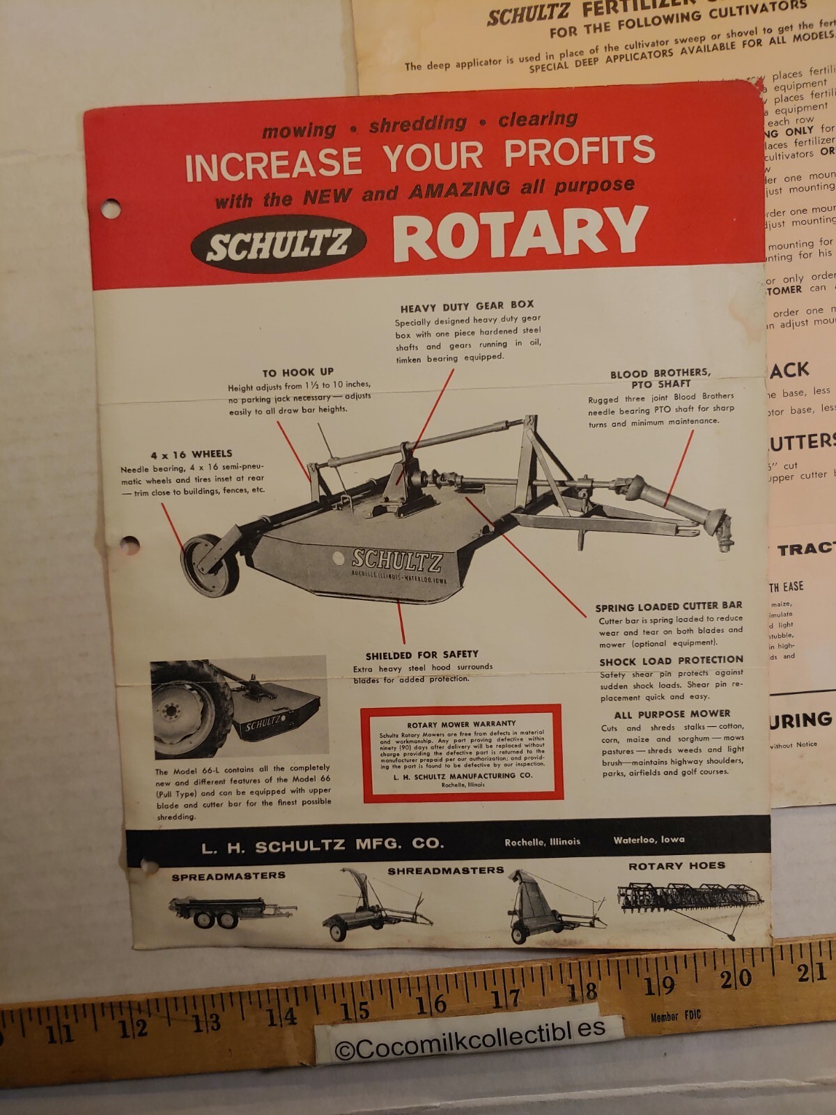 Vintage 1960 L. H. Schultz Co Schultz Rotary Mower Sales Brochure & Price List