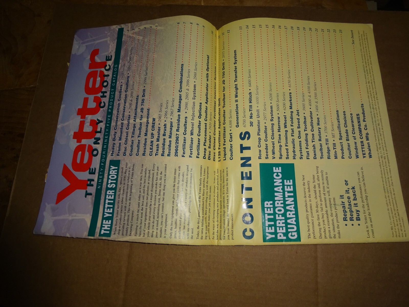 1994 vintage Yetter Farm Equipment Product Catalog publication Brochure