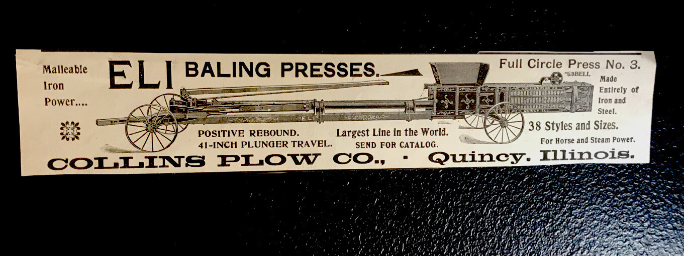 ORIGINAL 1897 Collins Plow Co. Farm Implement Advertising – Quincy – Illinois
