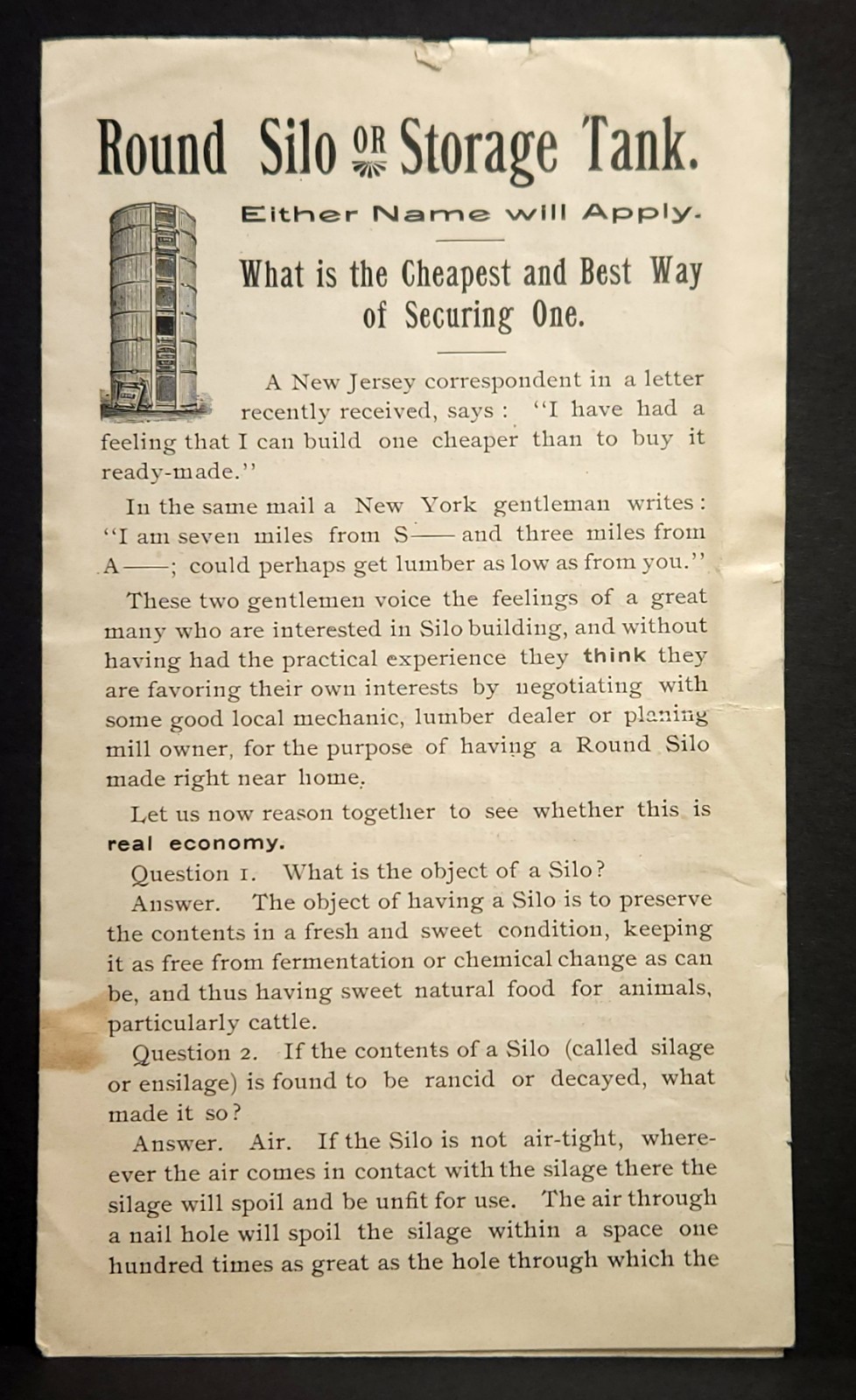Empire Agricultural Works Round Silo or Storage Tank Ad Folder Cobleskill NY