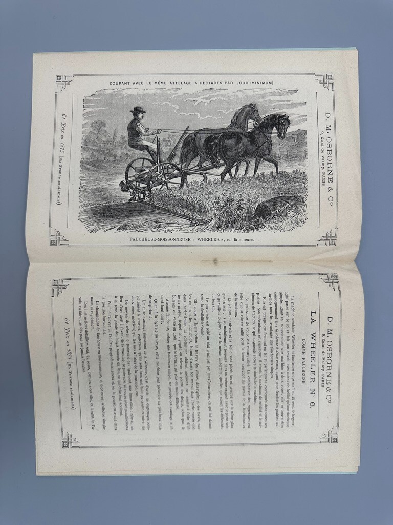 1876 DM OSBORNE Farm MOWER Harvester ADVERTISING French Catalog Antque AUBURN NY