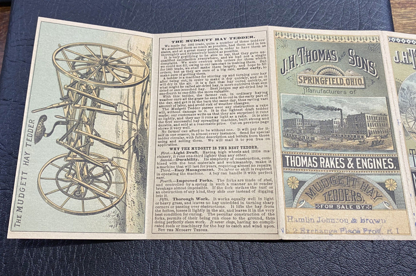 c1890 Thomas Farm Machinery & Engines-6 Panel Trade Card/Folder, Springfield OH