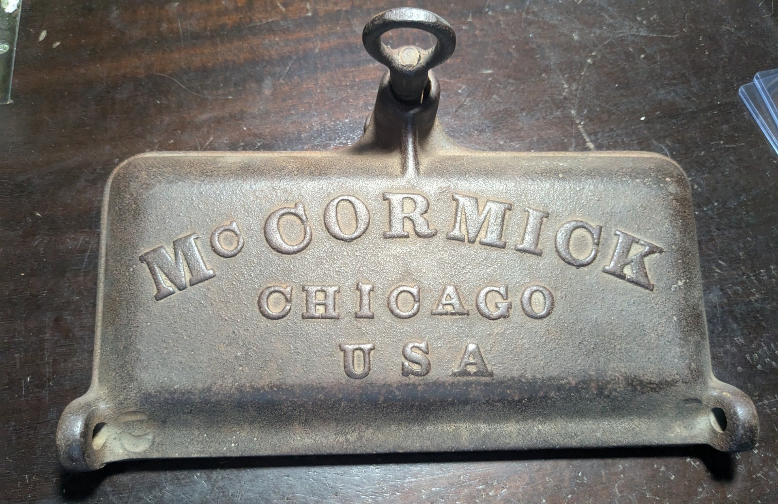 Vintage McCormick Chicago USA Cast Iron Tool Box Cover Lid ~ 6 1/2&Prime; X 10 5/8&Prime;