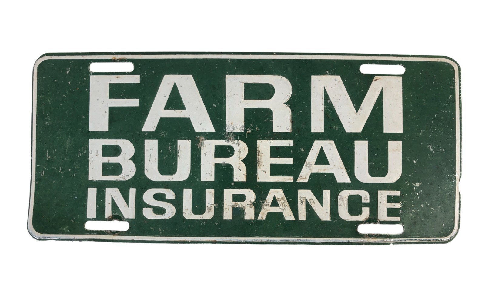 Vintage Farm Bureau Insurance Metal Fence Sign 12 x 5&Prime; Green & White