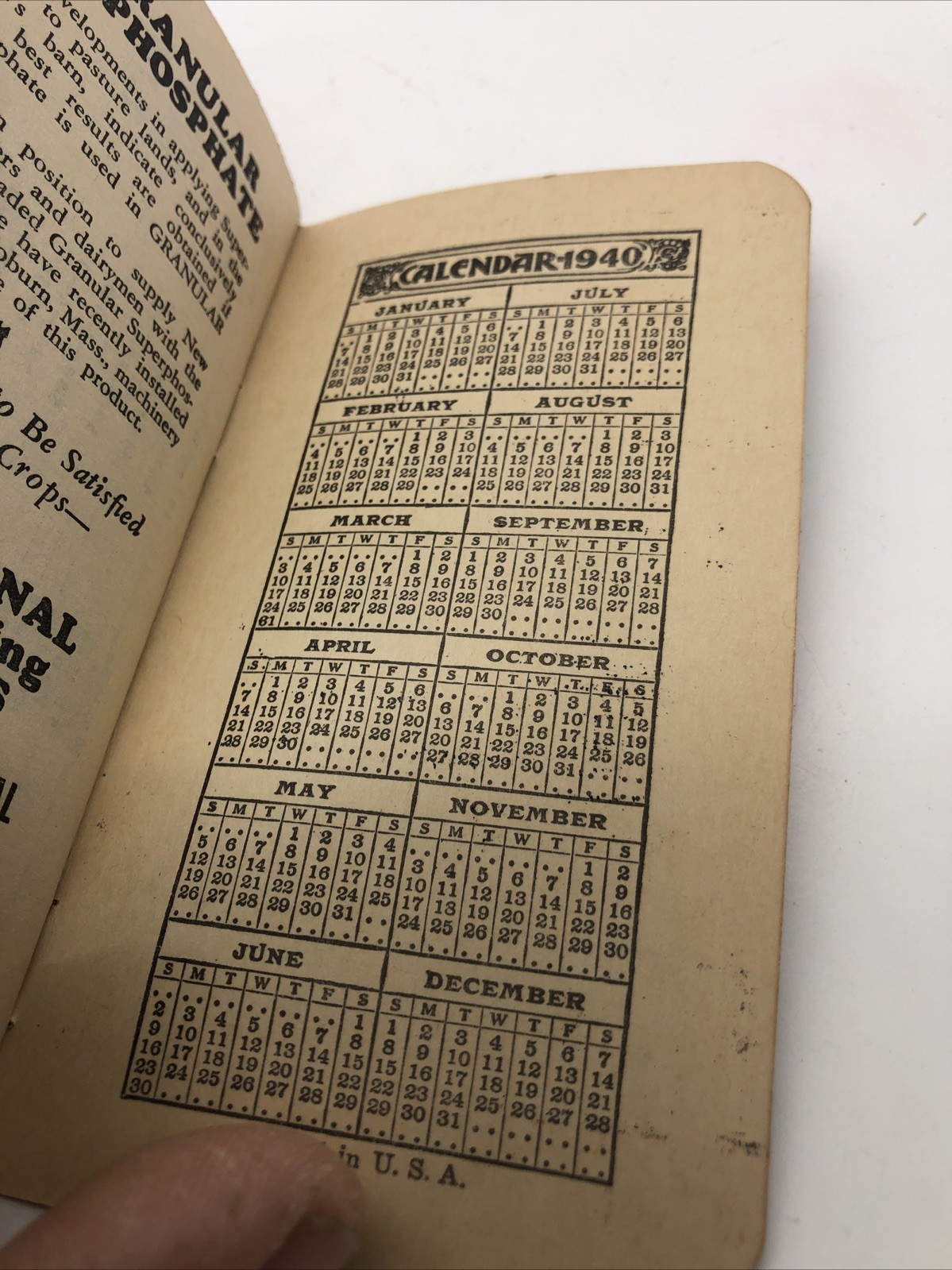 Vintage 1940 International Fertilizers Farmers Notebook Calendar Boston Mass