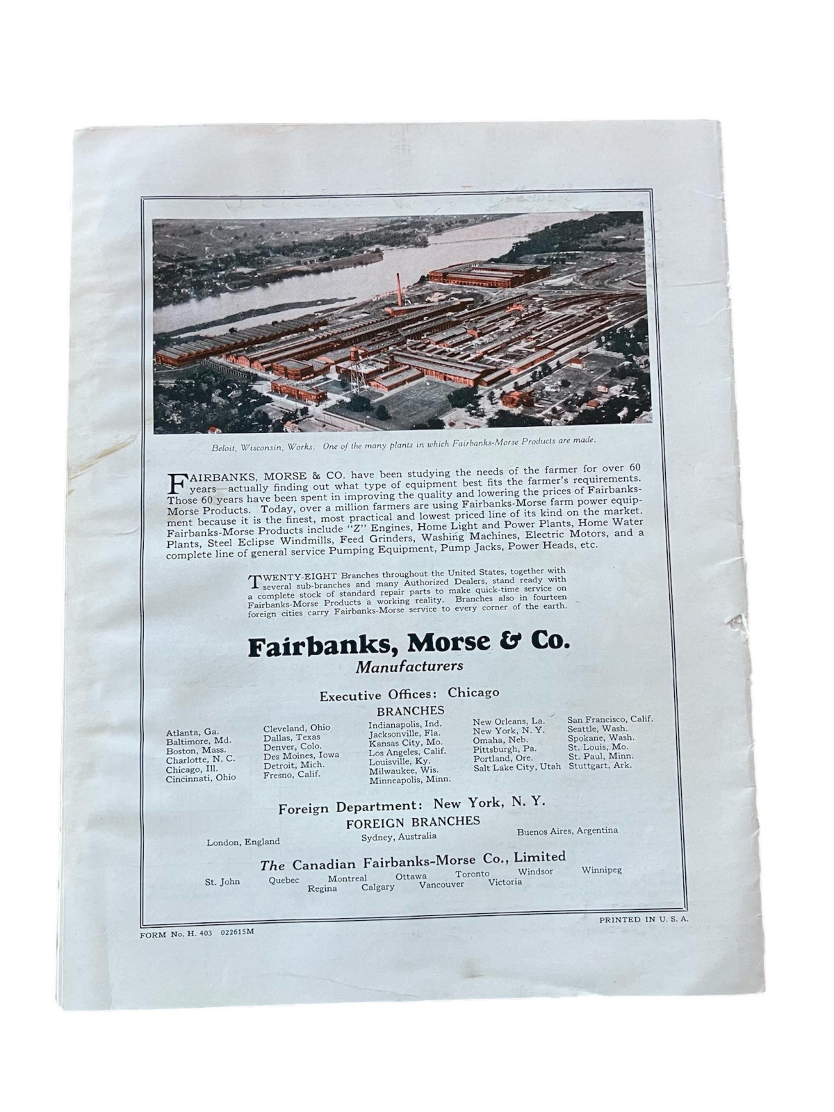 1920&rsquo;s Fairbanks Morse Hammer Type B or Plate Type Feed Grinders Bulletin H 403