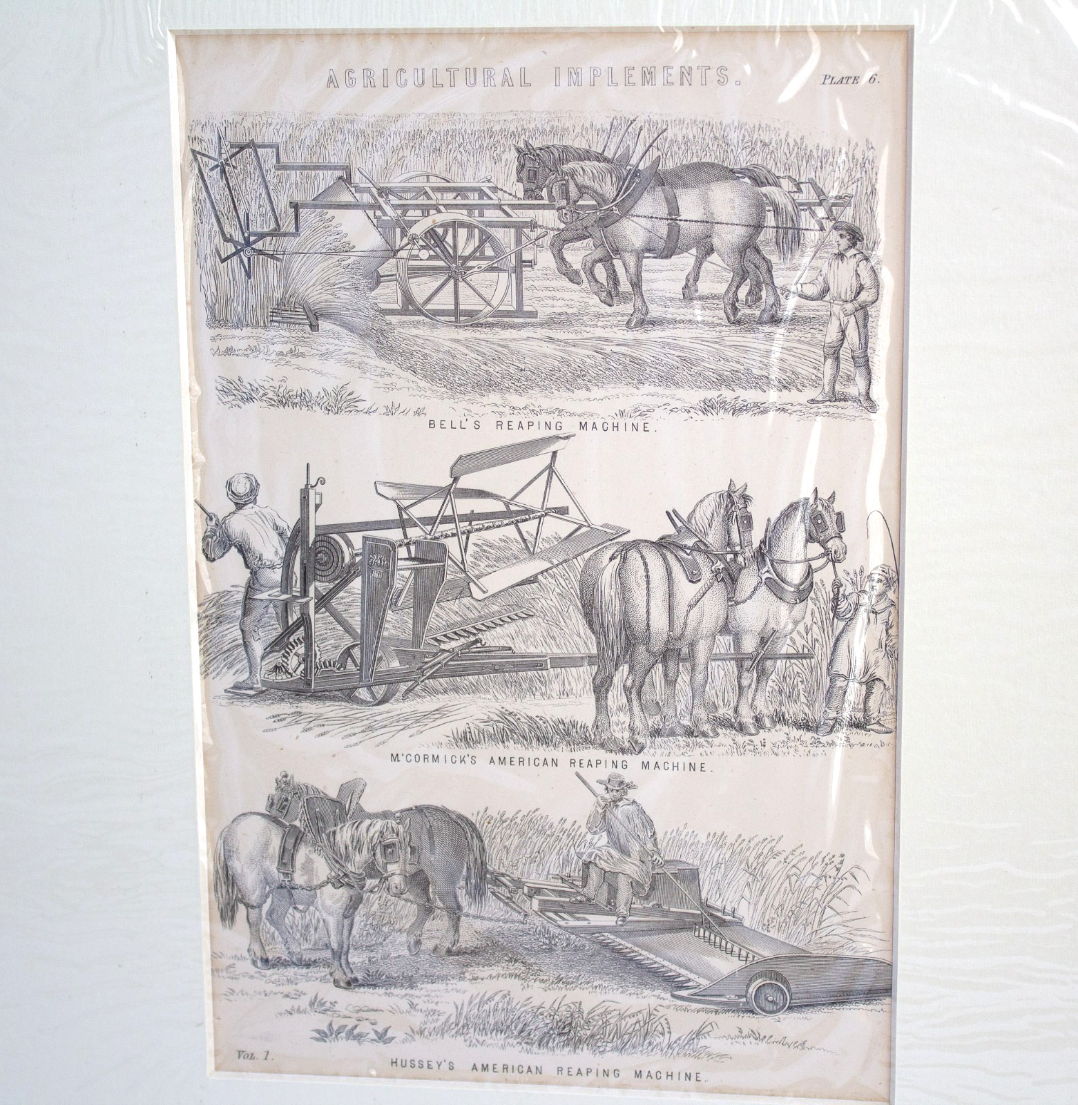Harvesting Grain Print, Agricultural Implements, 19th Century Farm Machinery