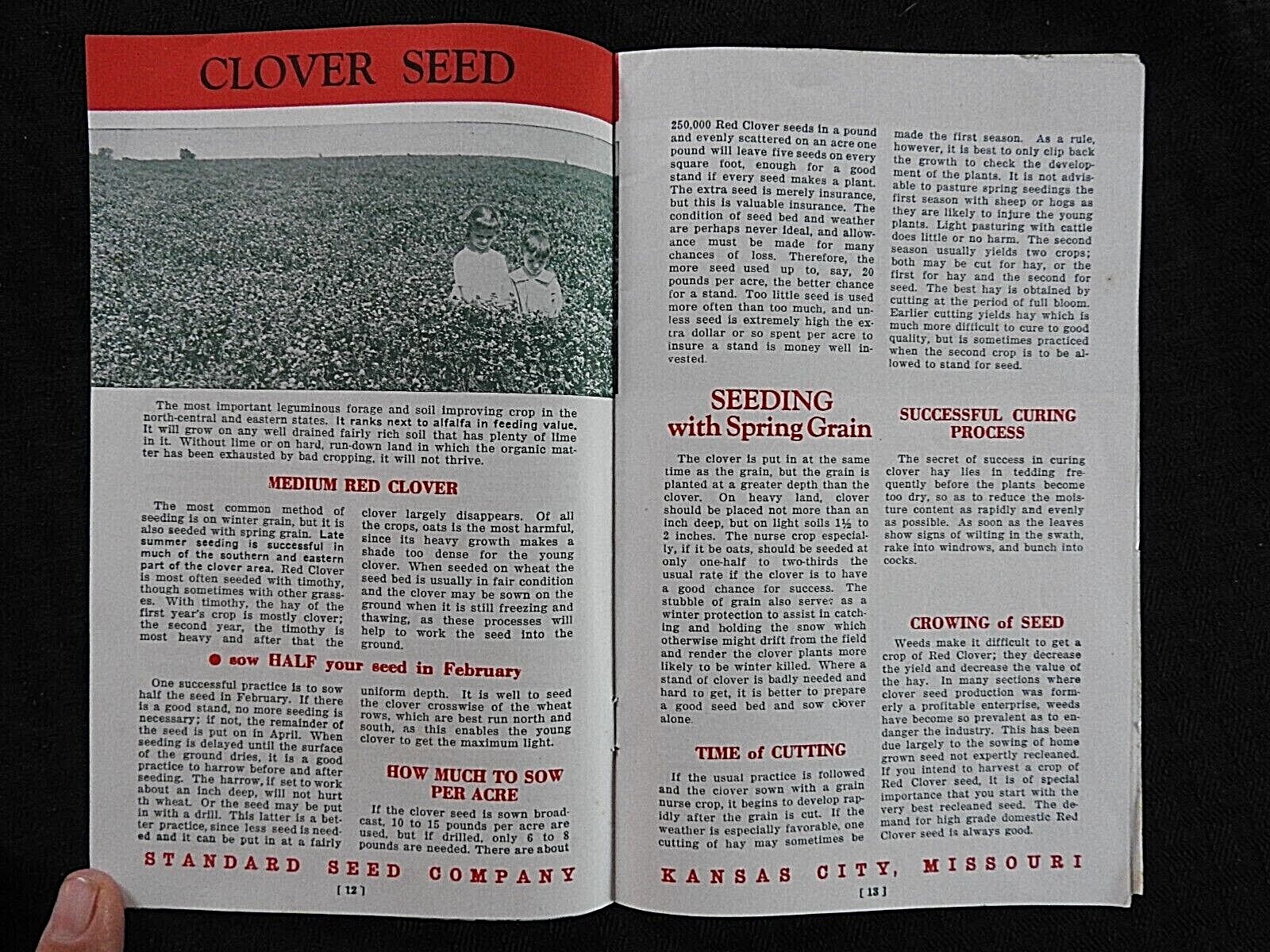 c.1920 « Standard Farm Seeds » Kansas City MO Soy Beans Field Corn Alfalfa Catalog